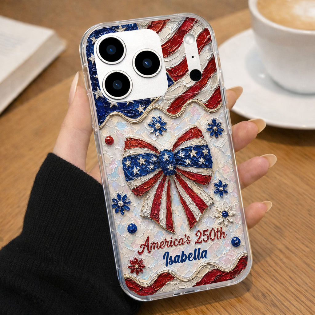 Personalized Clear Phone Case with American Flag Flowers Gift for Independence Day Clear Phone Case GradoCreations