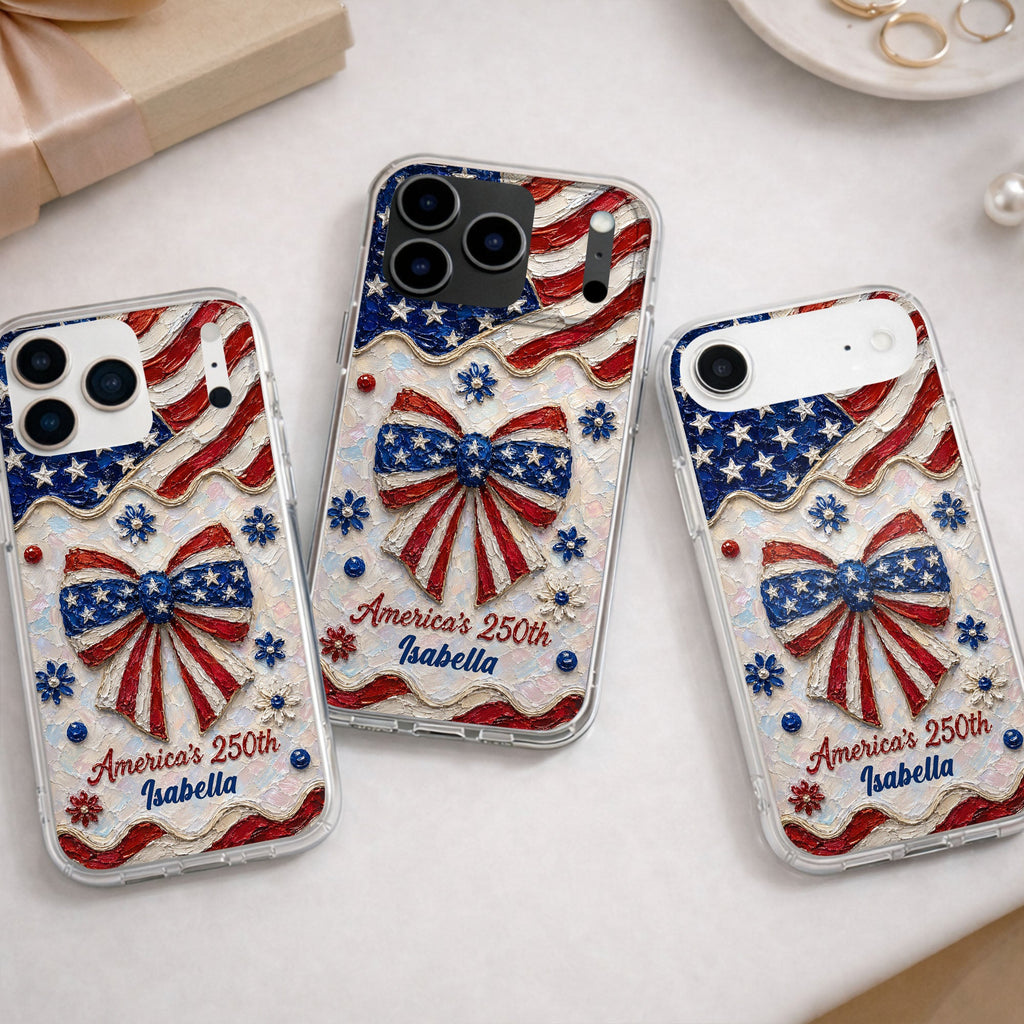 Personalized Clear Phone Case with American Flag Flowers Gift for Independence Day Clear Phone Case GradoCreations
