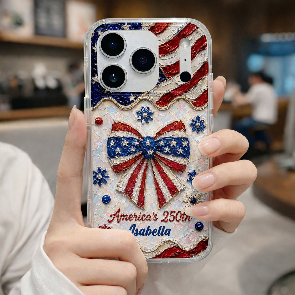 Personalized Clear Phone Case with American Flag Flowers Gift for Independence Day Clear Phone Case GradoCreations