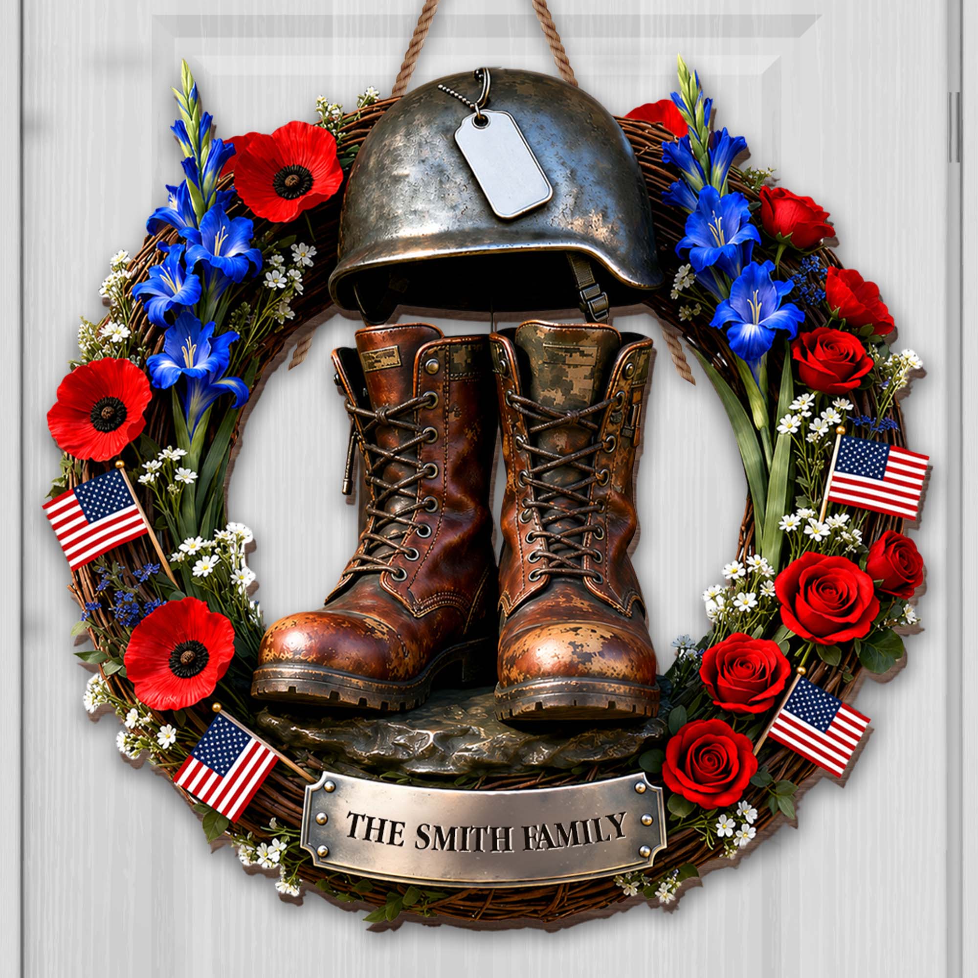 Personalized Military Helmet Combat Boots Wood Sign Family Name Gift Wood Sign GradoCreations