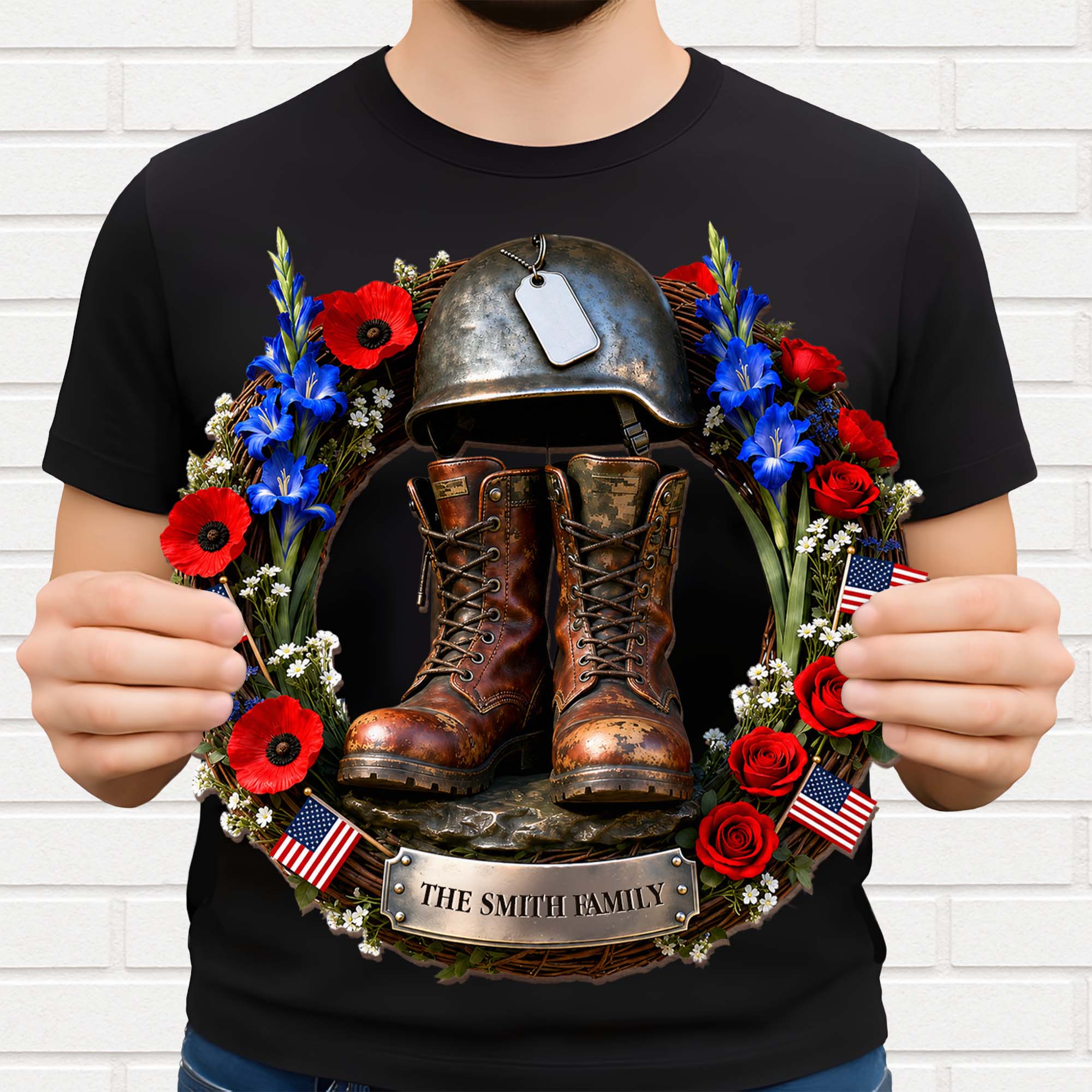Personalized Military Helmet Combat Boots Wood Sign Family Name Gift Wood Sign GradoCreations