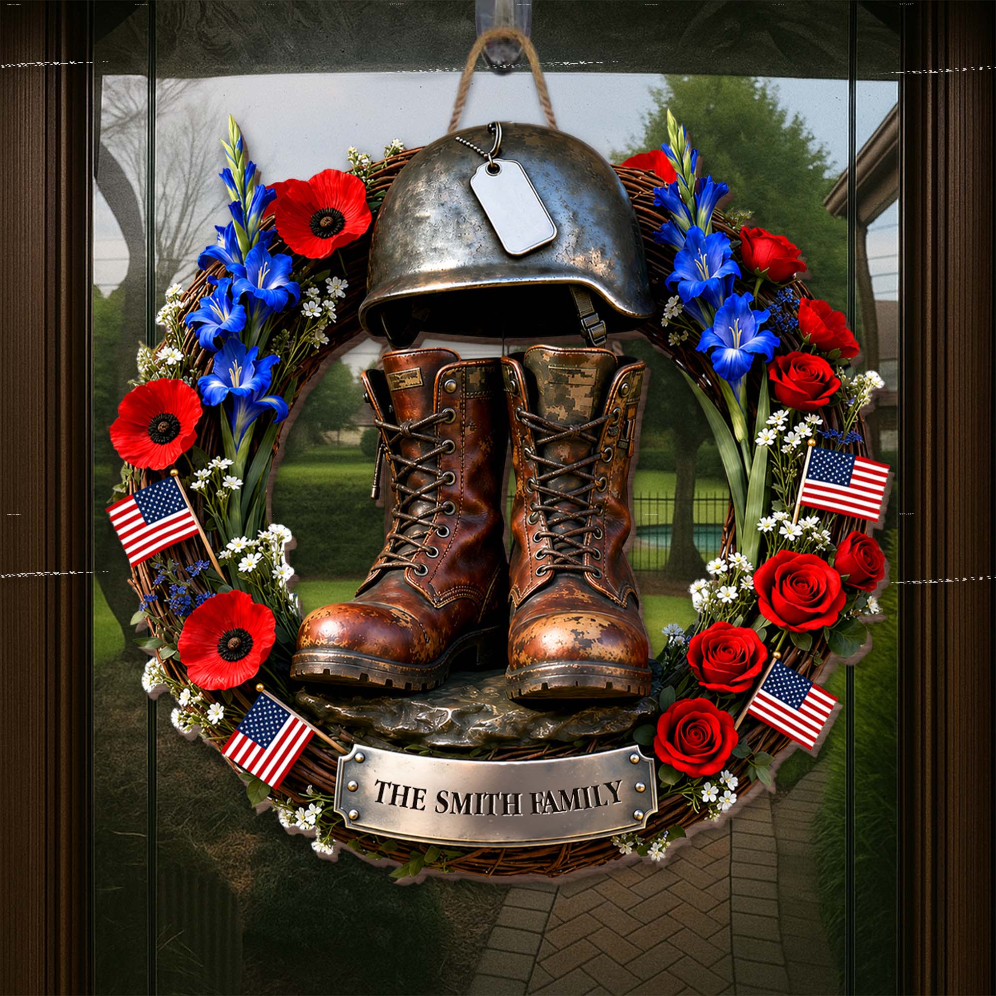 Personalized Military Helmet Combat Boots Wood Sign Family Name Gift Wood Sign GradoCreations
