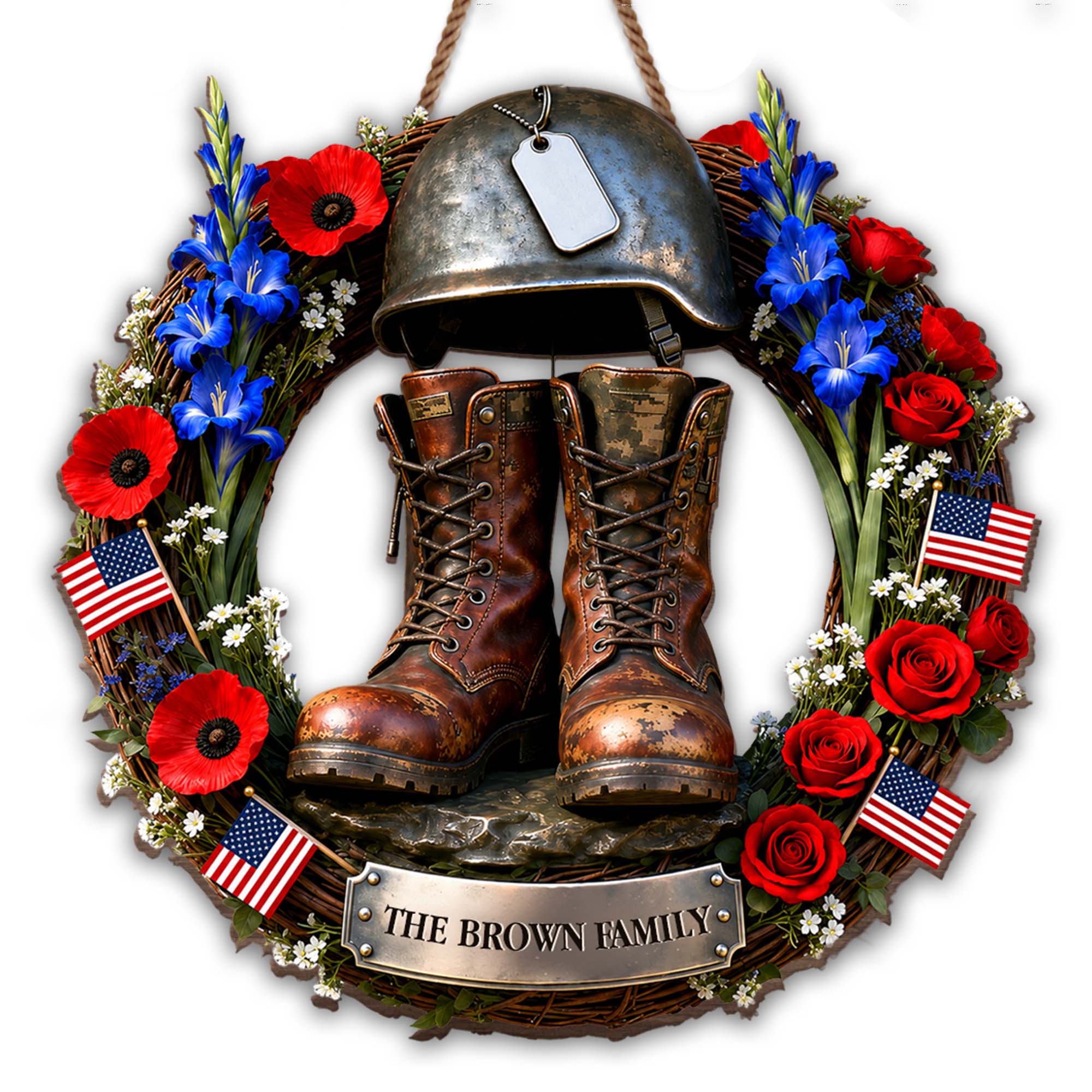 Personalized Military Helmet Combat Boots Wood Sign Family Name Gift Wood Sign GradoCreations
