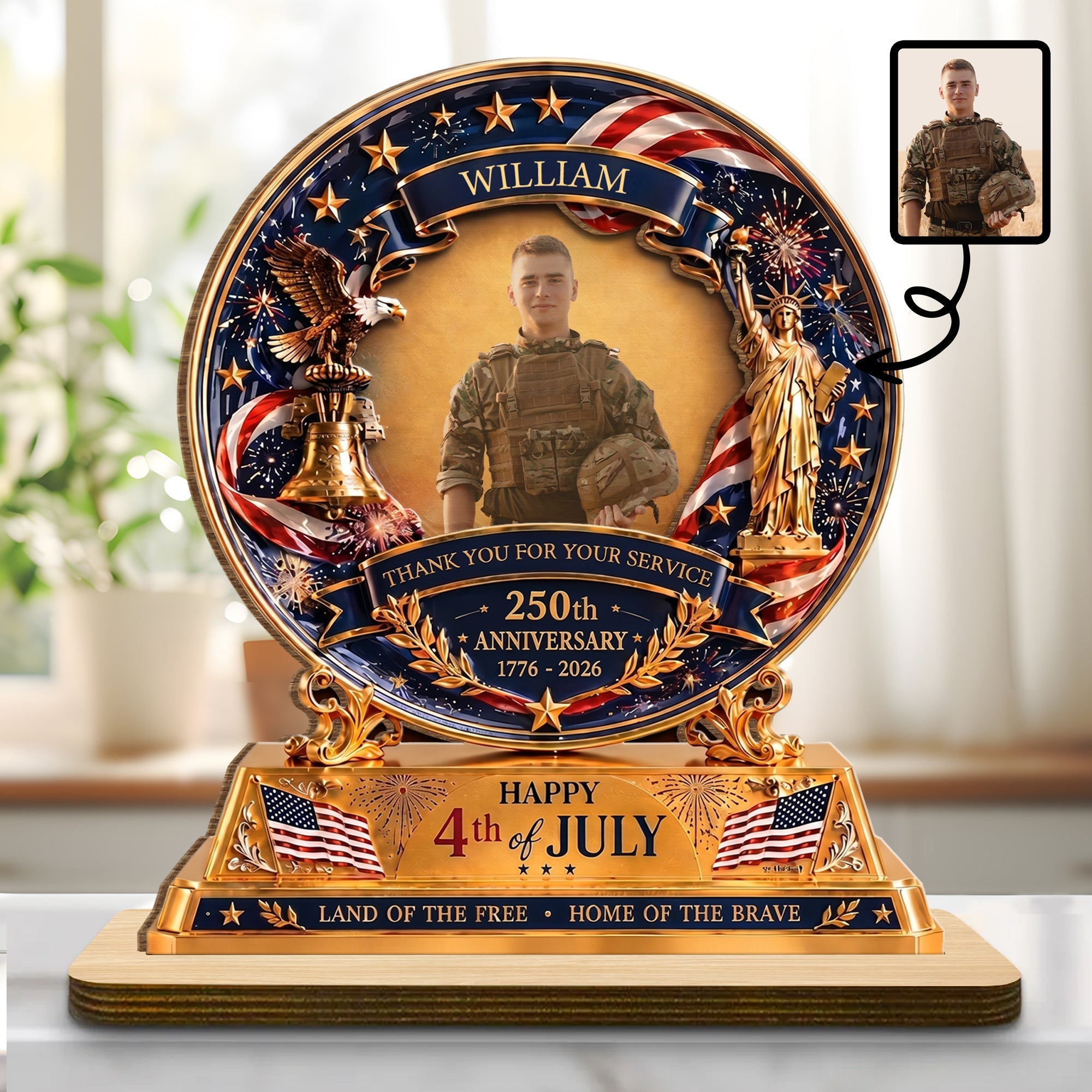 Personalized 2-Layer Wood Plaque Custom Eagle Flag Gift - 4th of July Wood Plaque GradoCreations