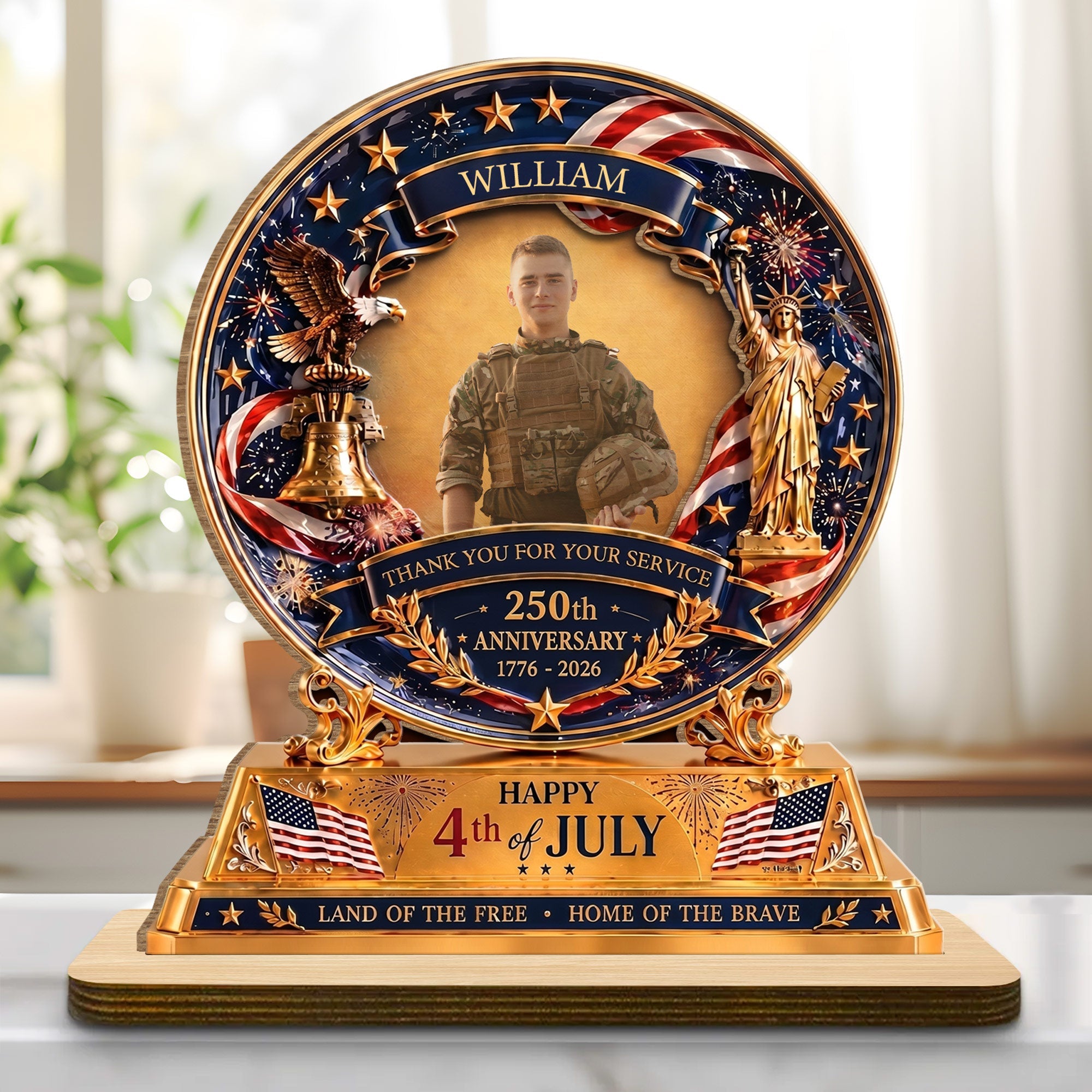 Personalized 2-Layer Wood Plaque Custom Eagle Flag Gift - 4th of July Wood Plaque GradoCreations