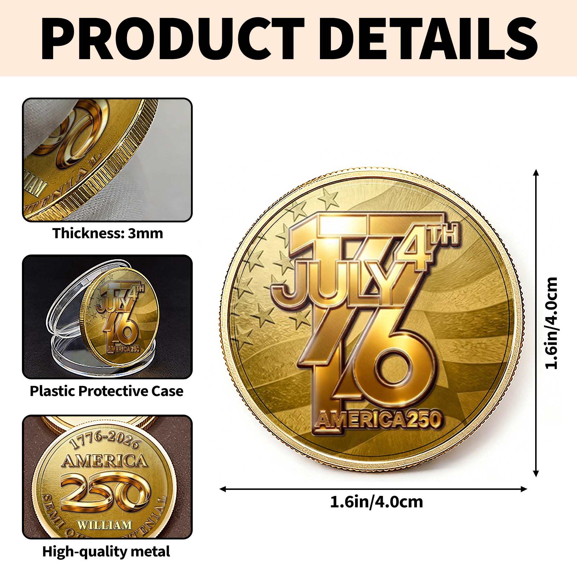 Personalized Commemorative Coin Custom Name 4th of July Gift for Family Commemorative Coin GradoCreations