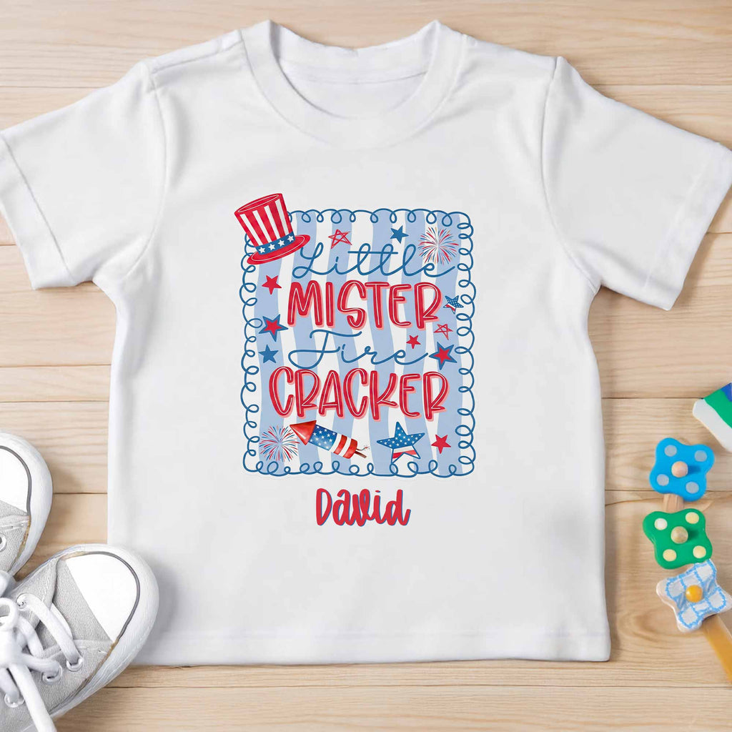 Personalized Kids T-Shirt Custom Name Fire Cracker Design 4th of July Gift Youth T-Shirt GradoCreations