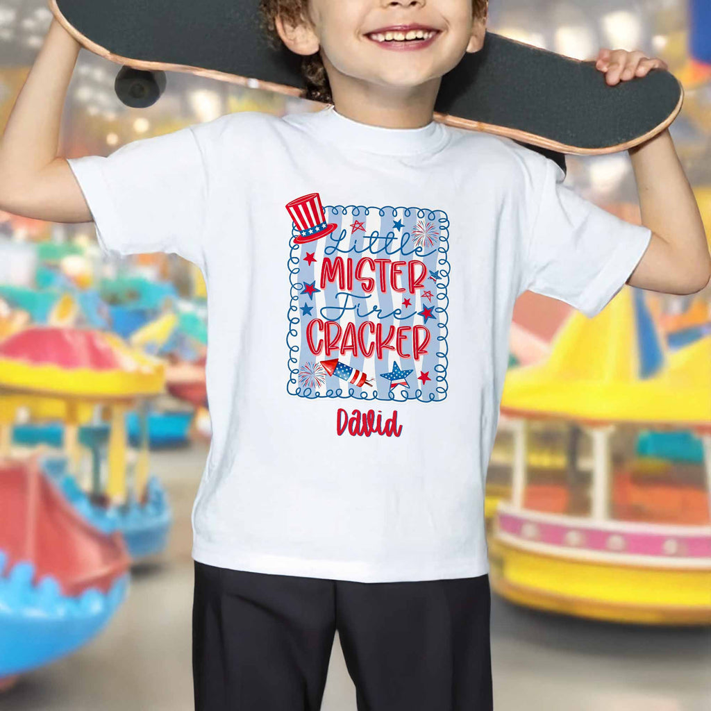 Personalized Kids T-Shirt Custom Name Fire Cracker Design 4th of July Gift Youth T-Shirt GradoCreations