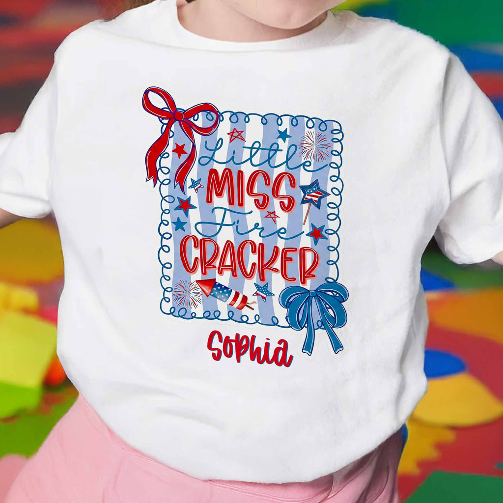 Personalized Kids T-Shirt Custom Name Fire Cracker Design 4th of July Gift Youth T-Shirt GradoCreations