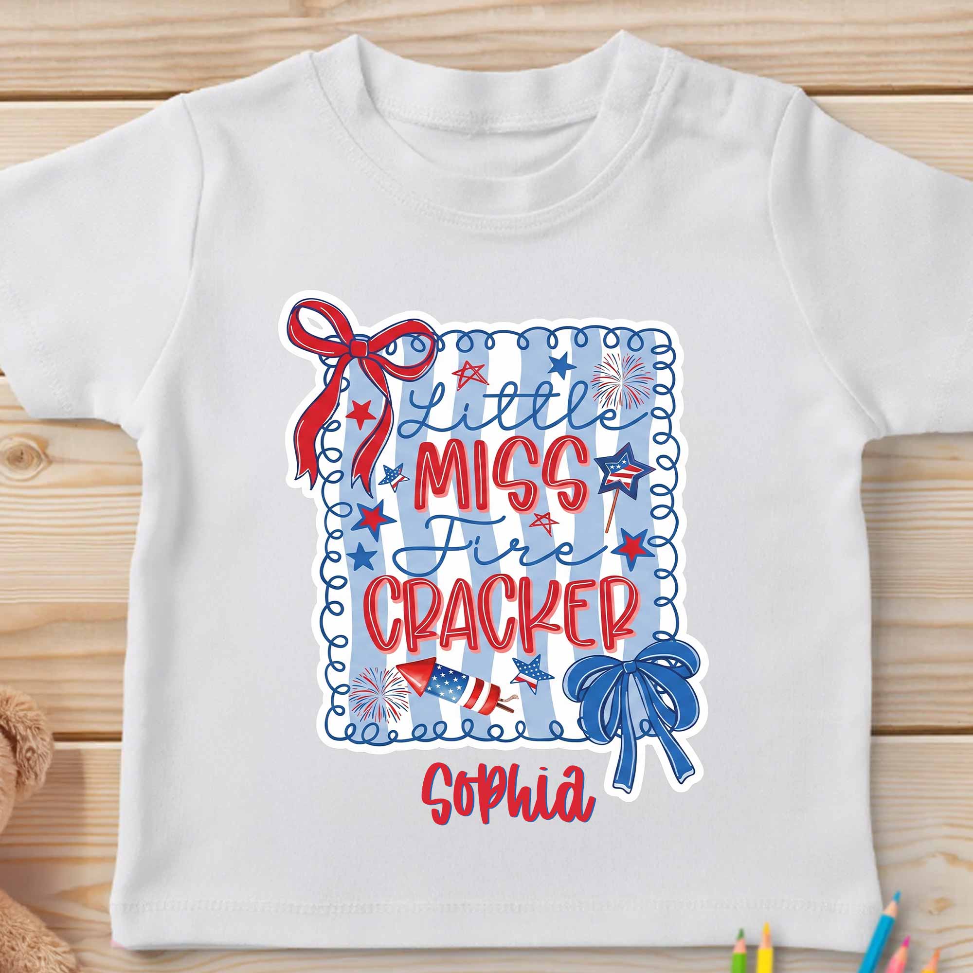 Personalized Kids T-Shirt Custom Name Fire Cracker Design 4th of July Gift Youth T-Shirt GradoCreations
