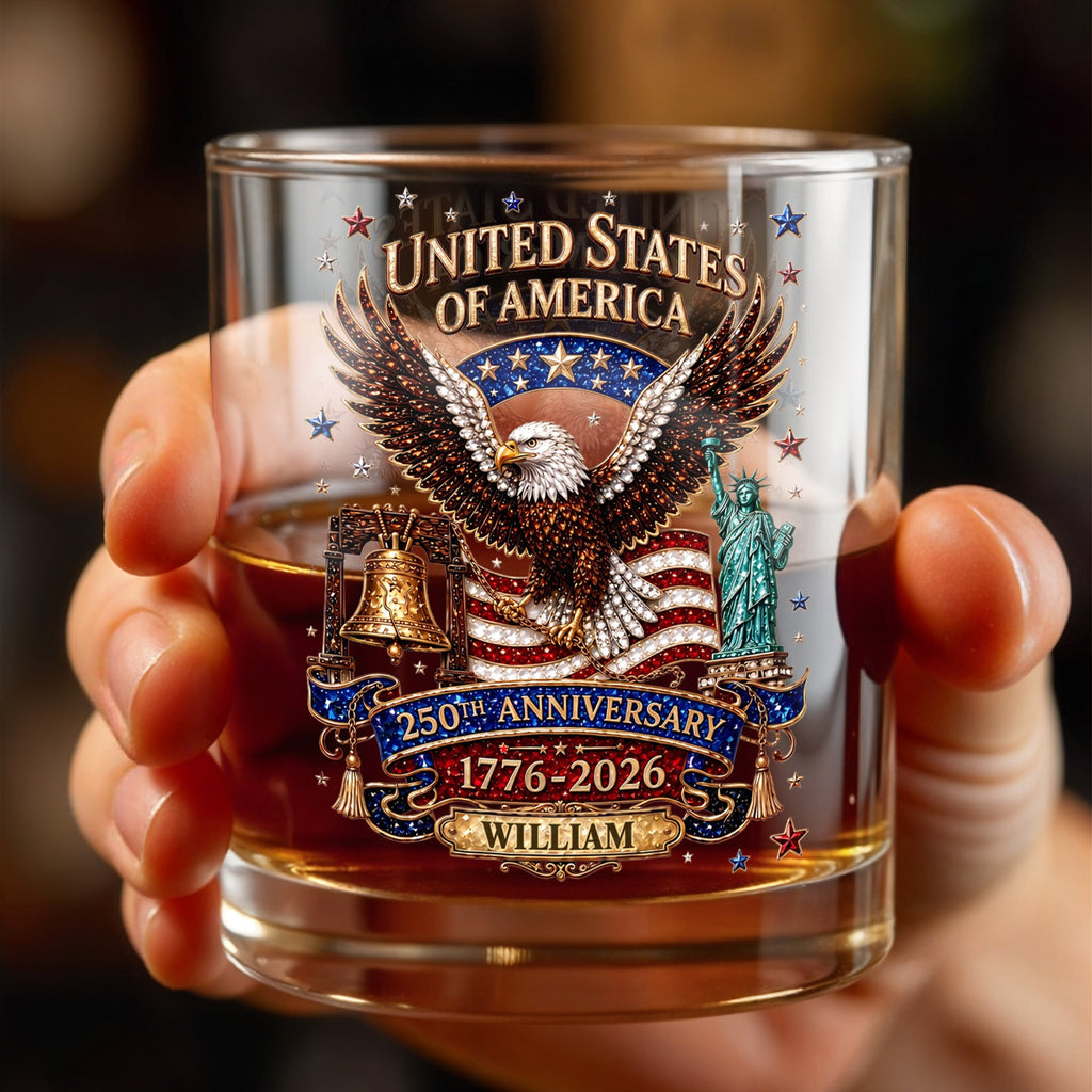 Personalized Custom Whiskey Glass American Flag Gift for Dad Whiskey Glass GradoCreations