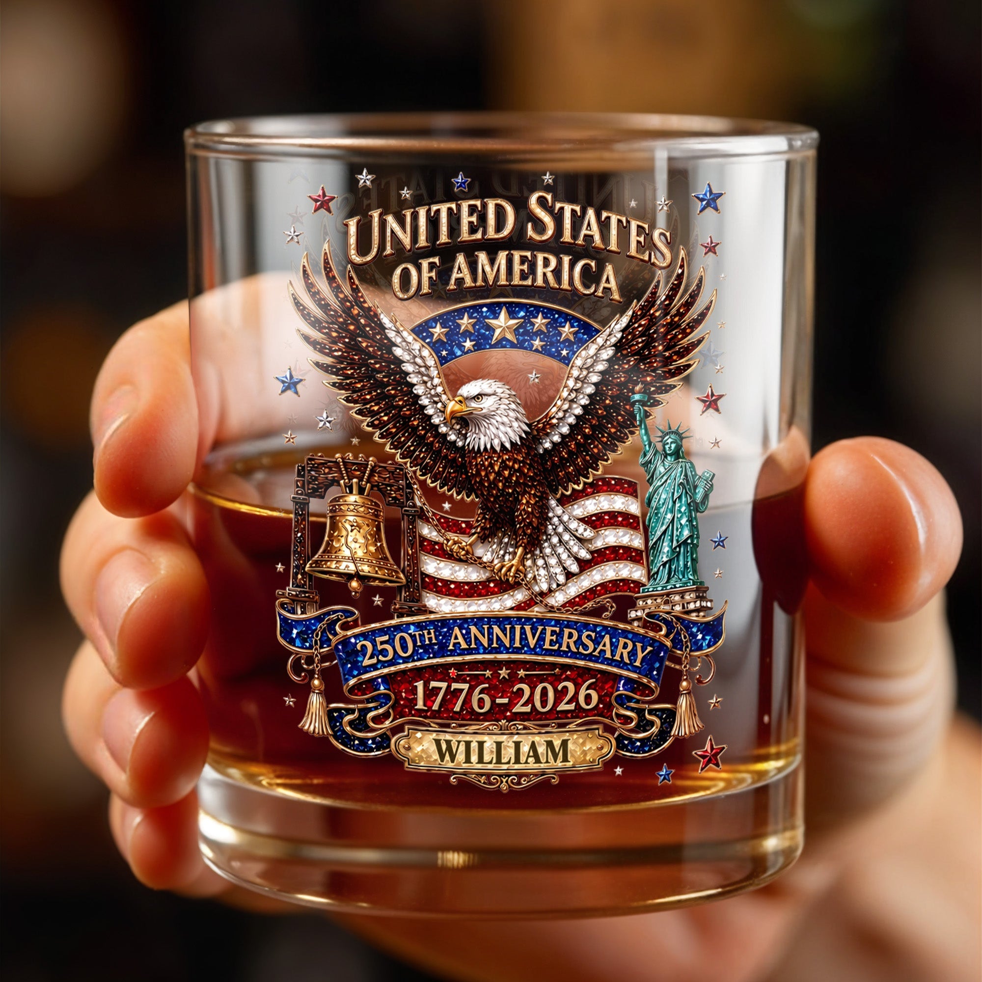 Personalized Custom Whiskey Glass American Flag Gift for Dad Whiskey Glass GradoCreations
