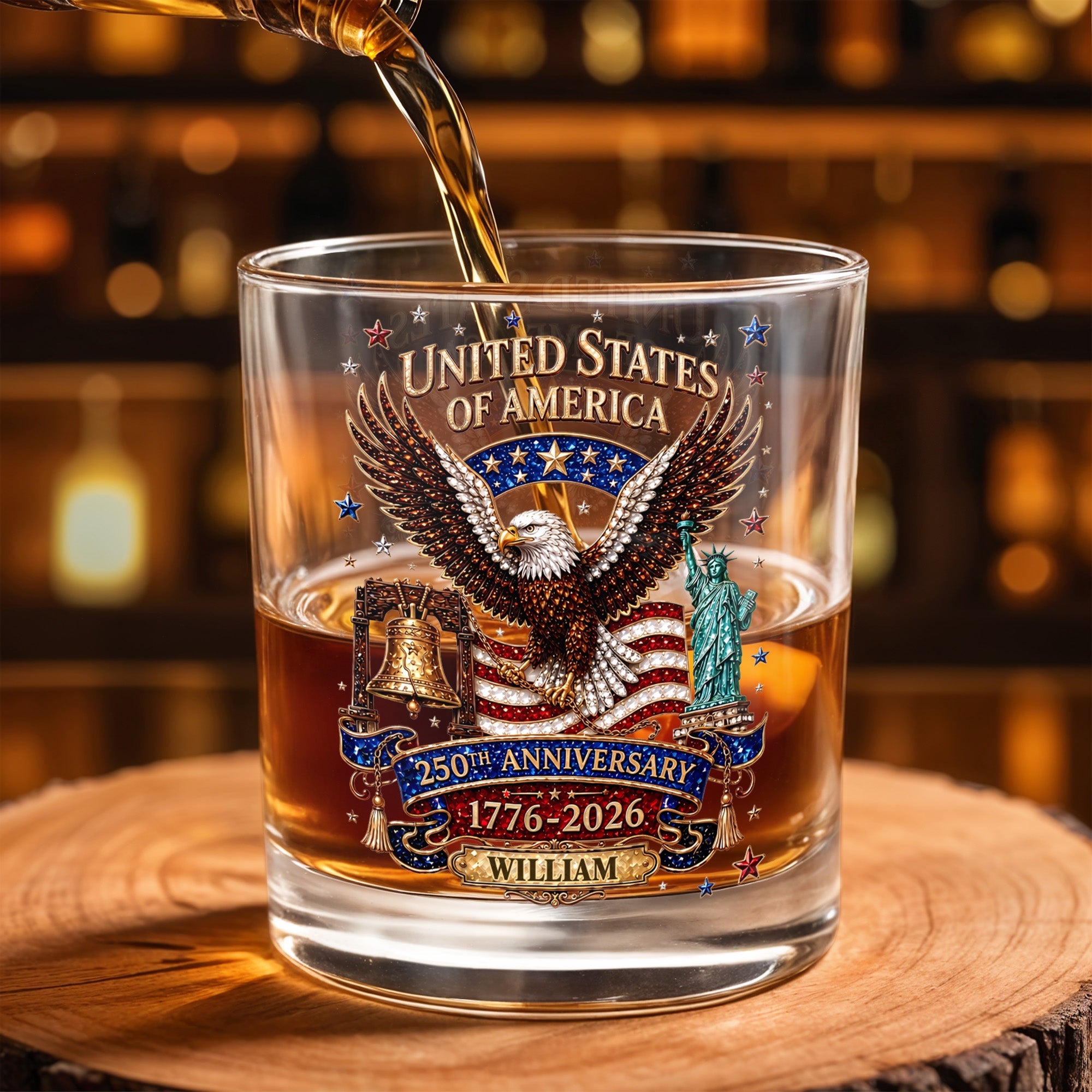 Personalized Custom Whiskey Glass American Flag Gift for Dad Whiskey Glass GradoCreations