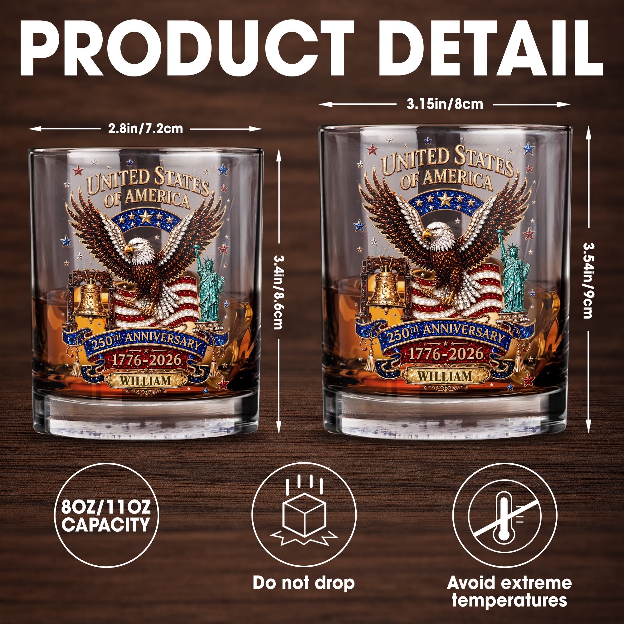 Personalized Custom Whiskey Glass American Flag Gift for Dad Whiskey Glass GradoCreations