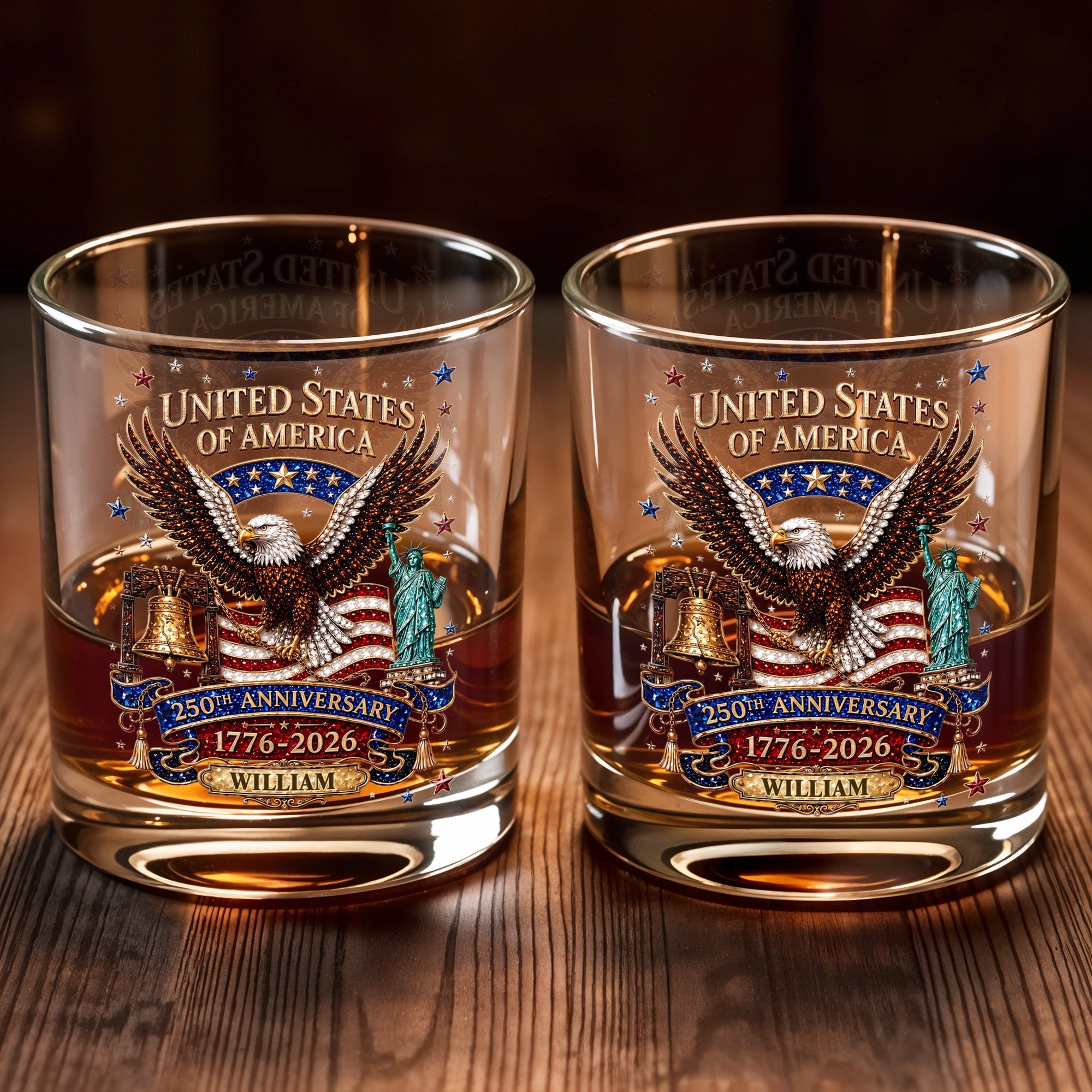 Personalized Custom Whiskey Glass American Flag Gift for Dad Whiskey Glass GradoCreations