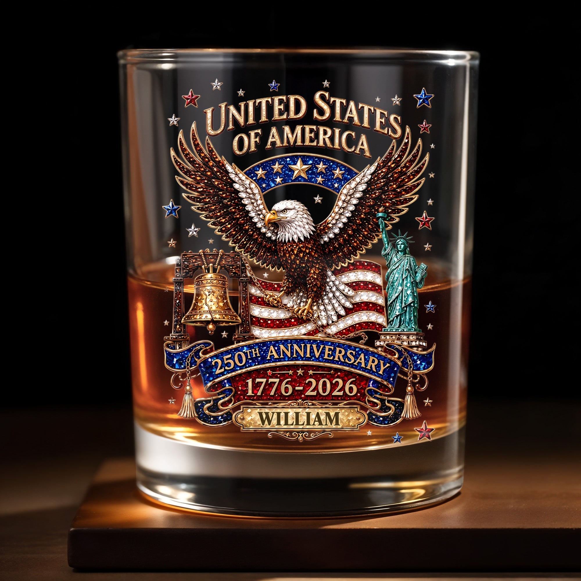 Personalized Custom Whiskey Glass American Flag Gift for Dad Whiskey Glass GradoCreations