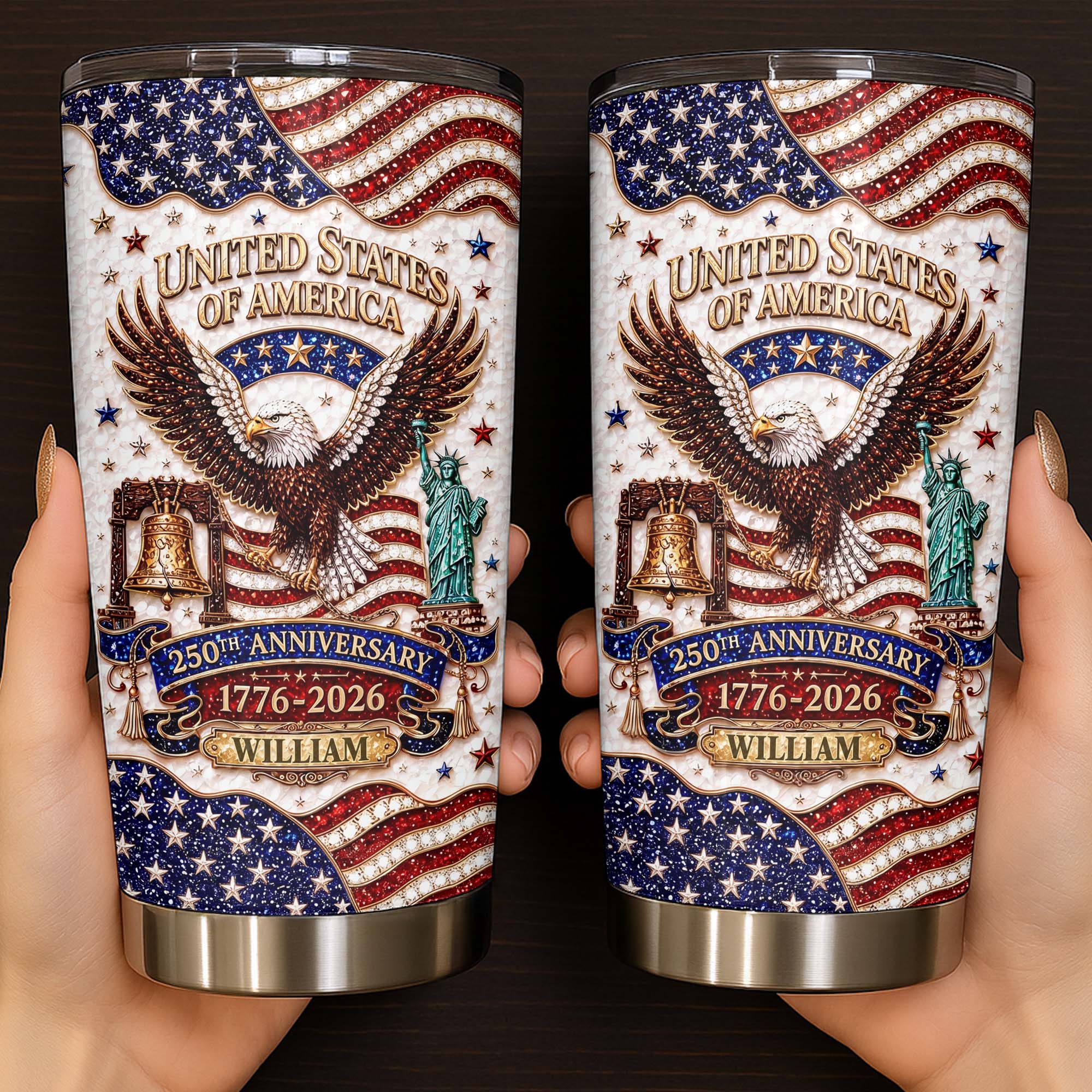 Personalized 20oz Stainless Steel Tumbler USA Flag Gift for Dad 20oz Tumbler GradoCreations