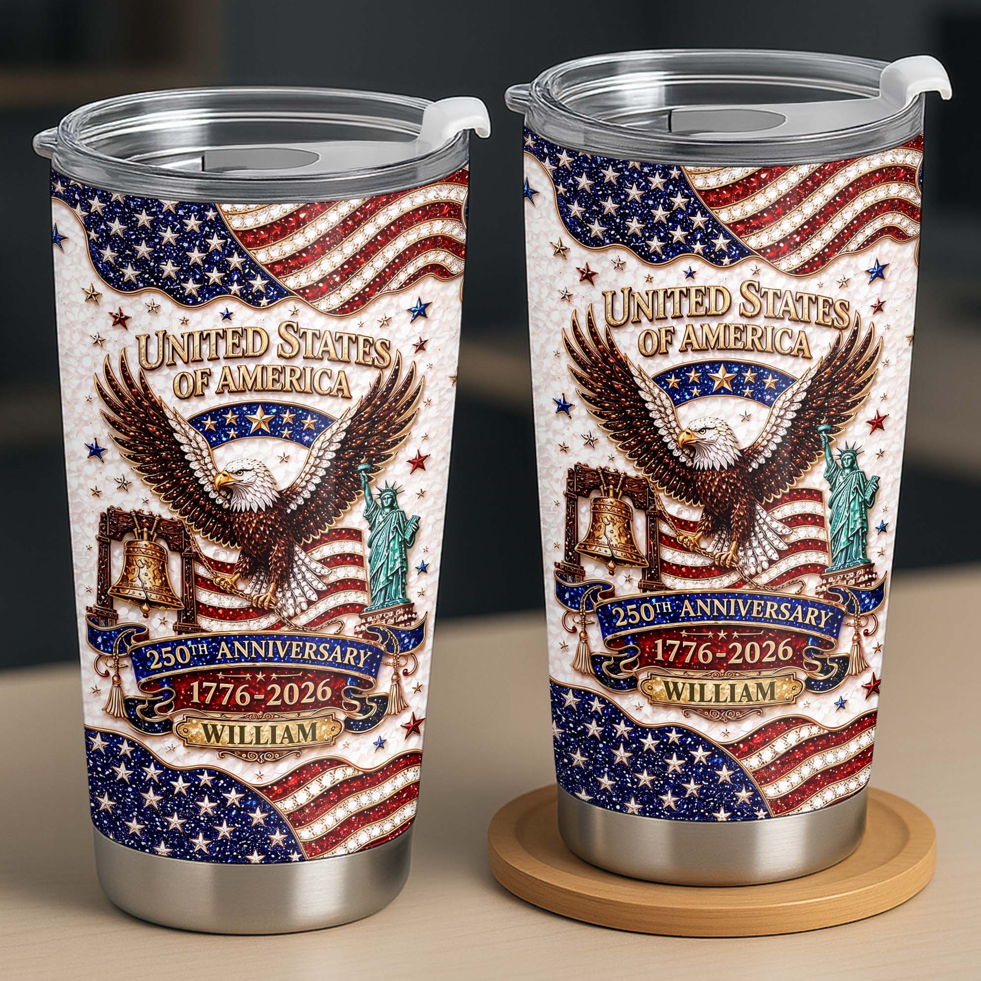 Personalized 20oz Stainless Steel Tumbler USA Flag Gift for Dad 20oz Tumbler GradoCreations