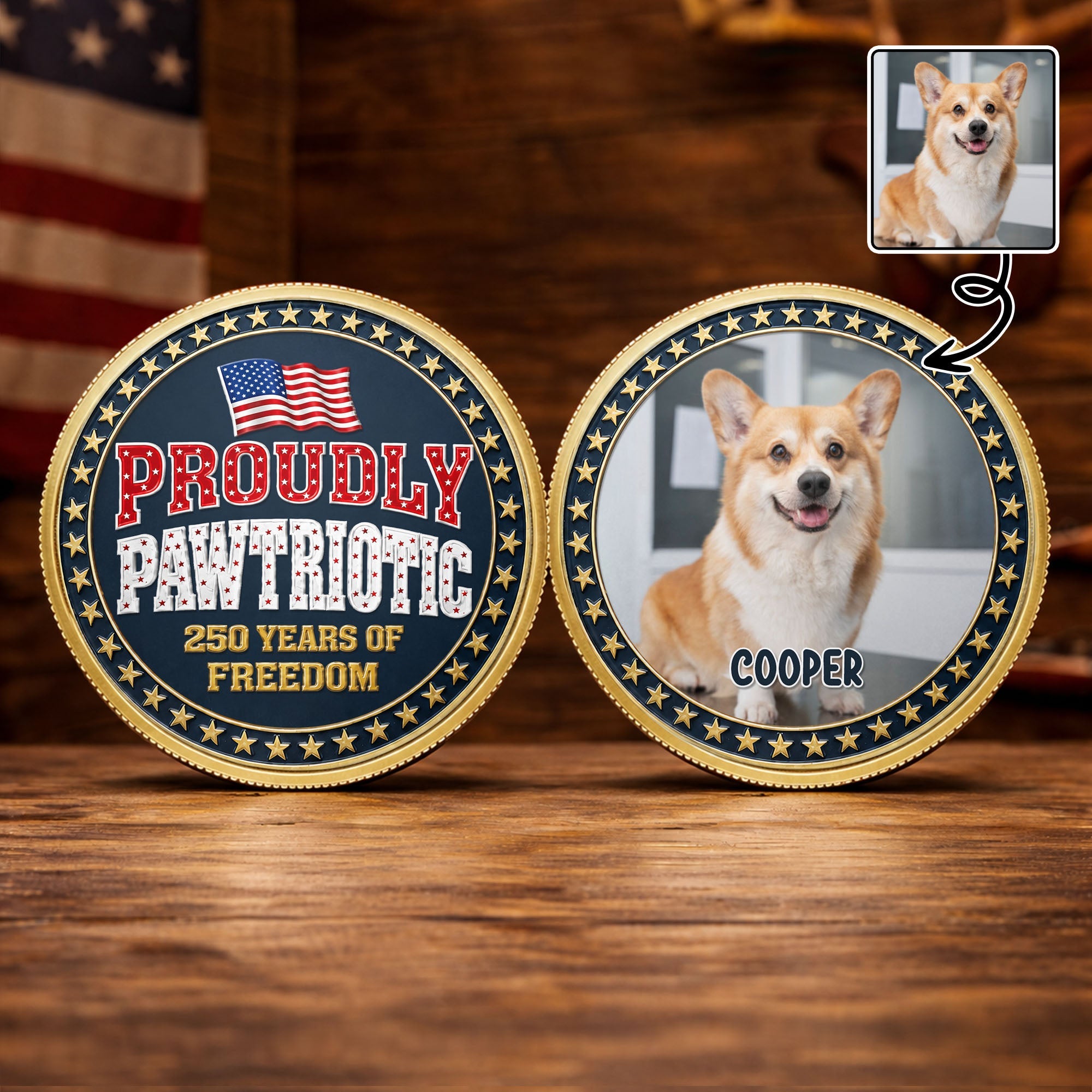 Custom Dog Photo Commemorative Coin for Dog Lovers | 4th of July Gift Commemorative Coin GradoCreations