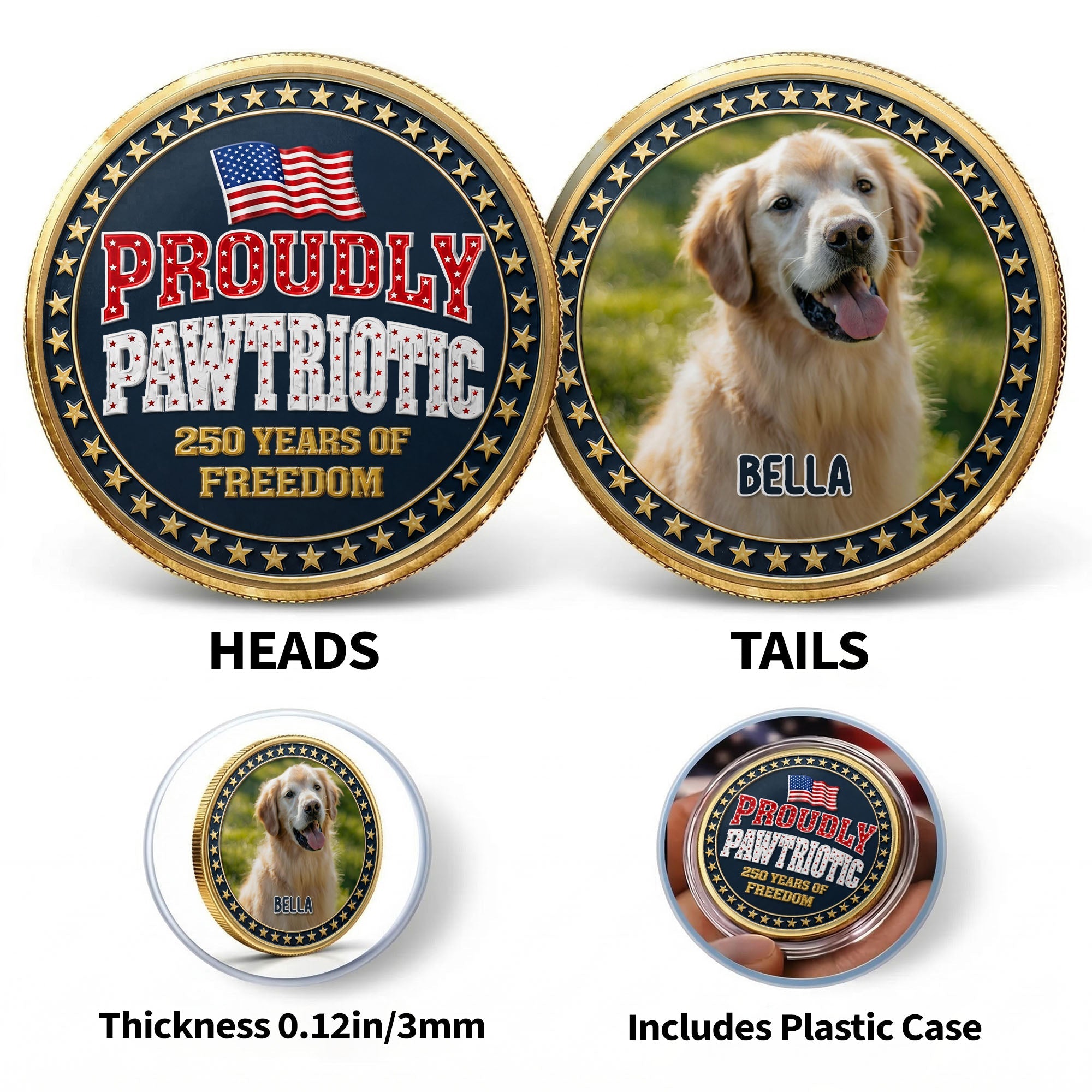 Custom Dog Photo Commemorative Coin for Dog Lovers | 4th of July Gift Commemorative Coin GradoCreations