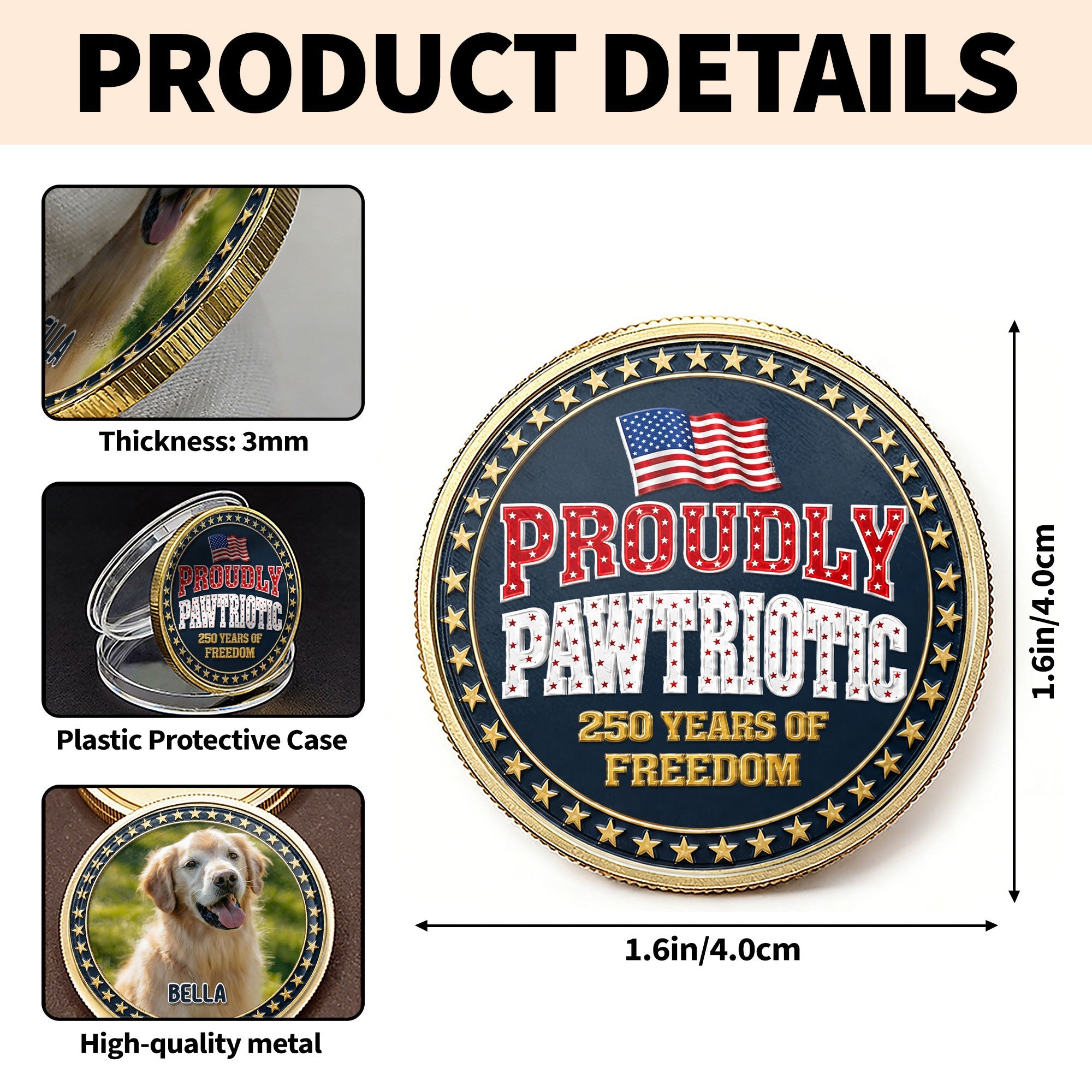 Custom Dog Photo Commemorative Coin for Dog Lovers | 4th of July Gift Commemorative Coin GradoCreations