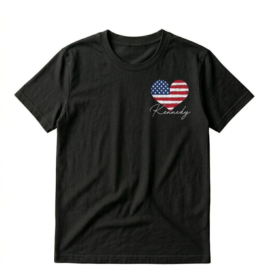 Personalized American Flag Heart T-Shirt Custom Design Gift T-Shirt Font and Back GradoCreations