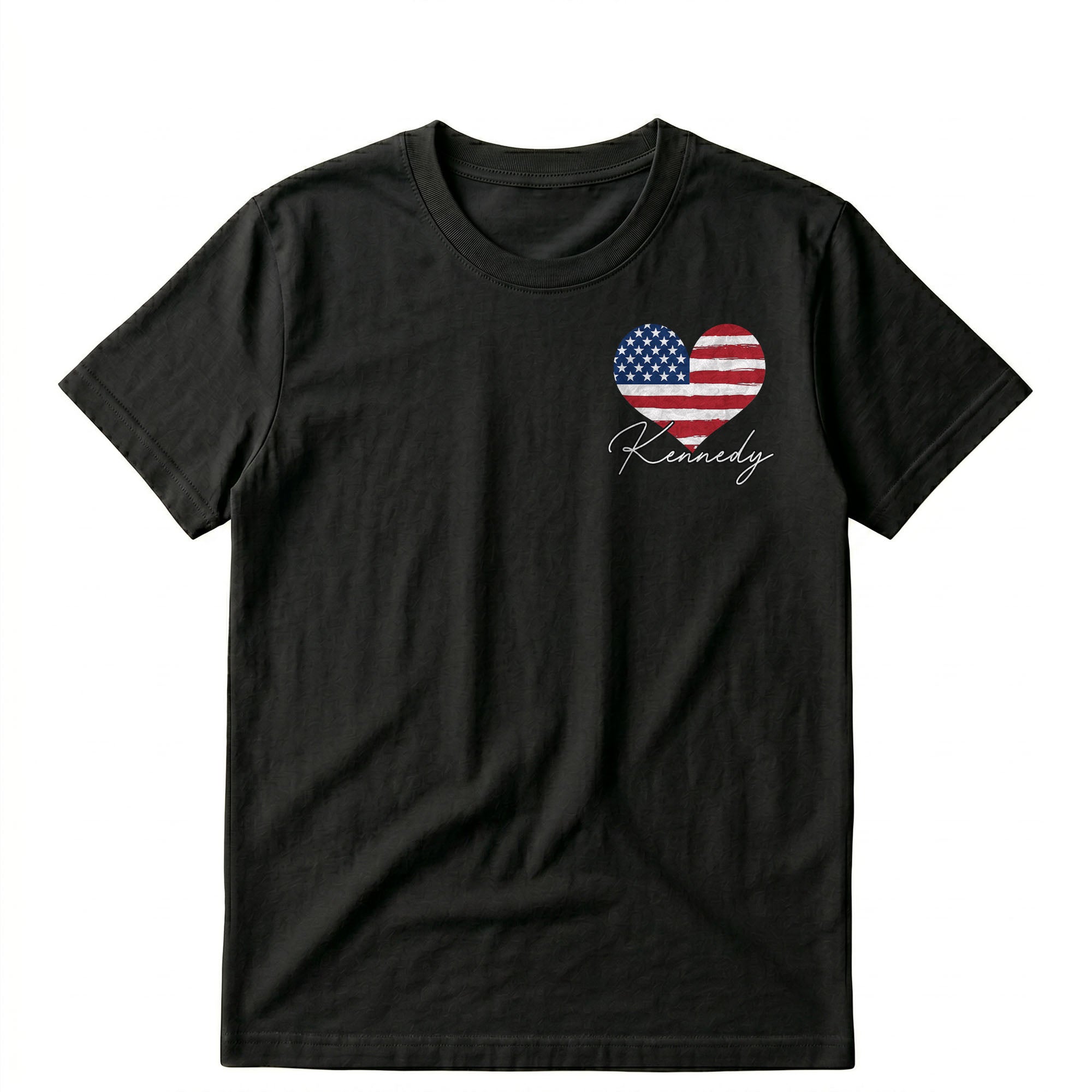 Personalized American Flag Heart T-Shirt Custom Design Gift T-Shirt Font and Back GradoCreations