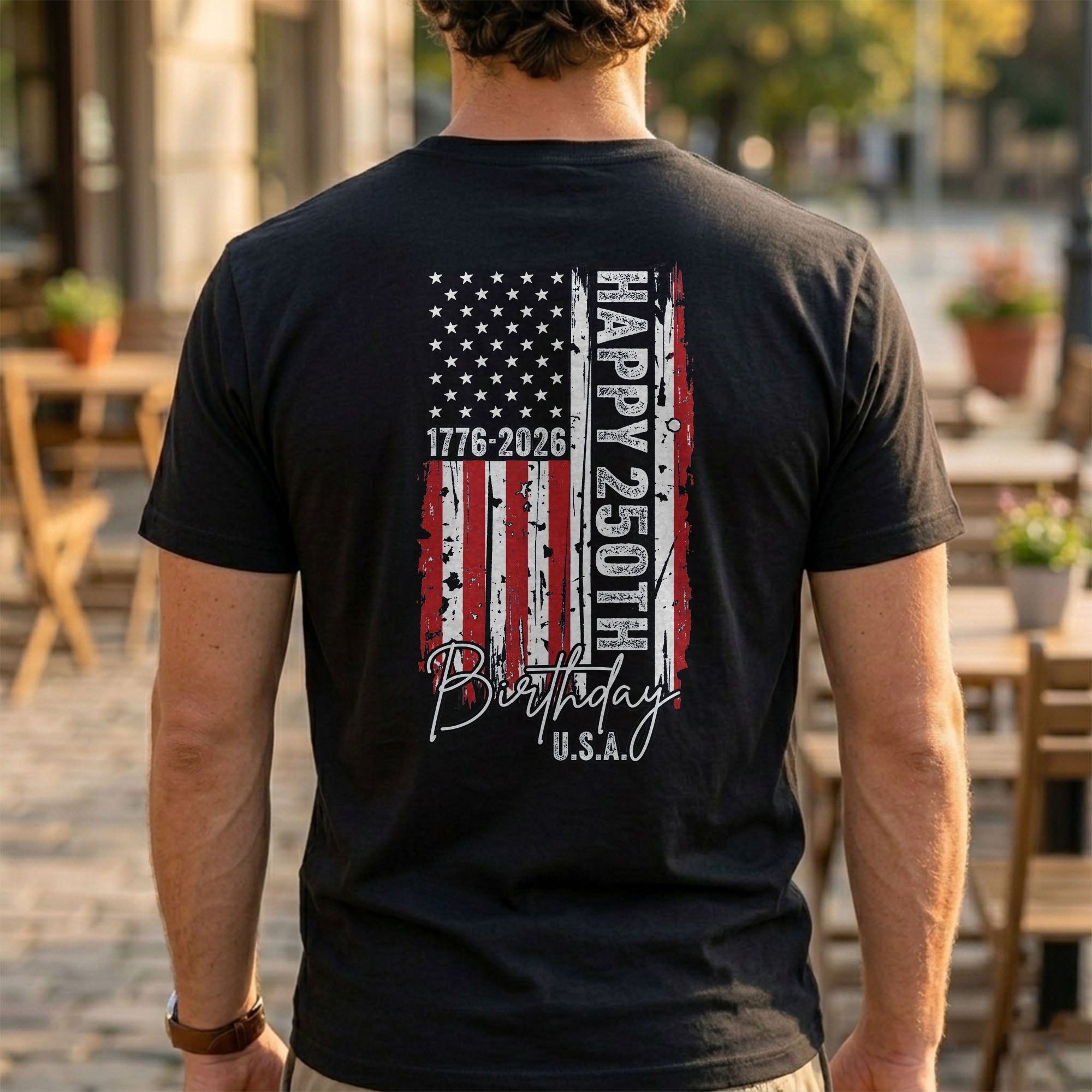 Personalized American Flag Heart T-Shirt Custom Design Gift T-Shirt Font and Back GradoCreations
