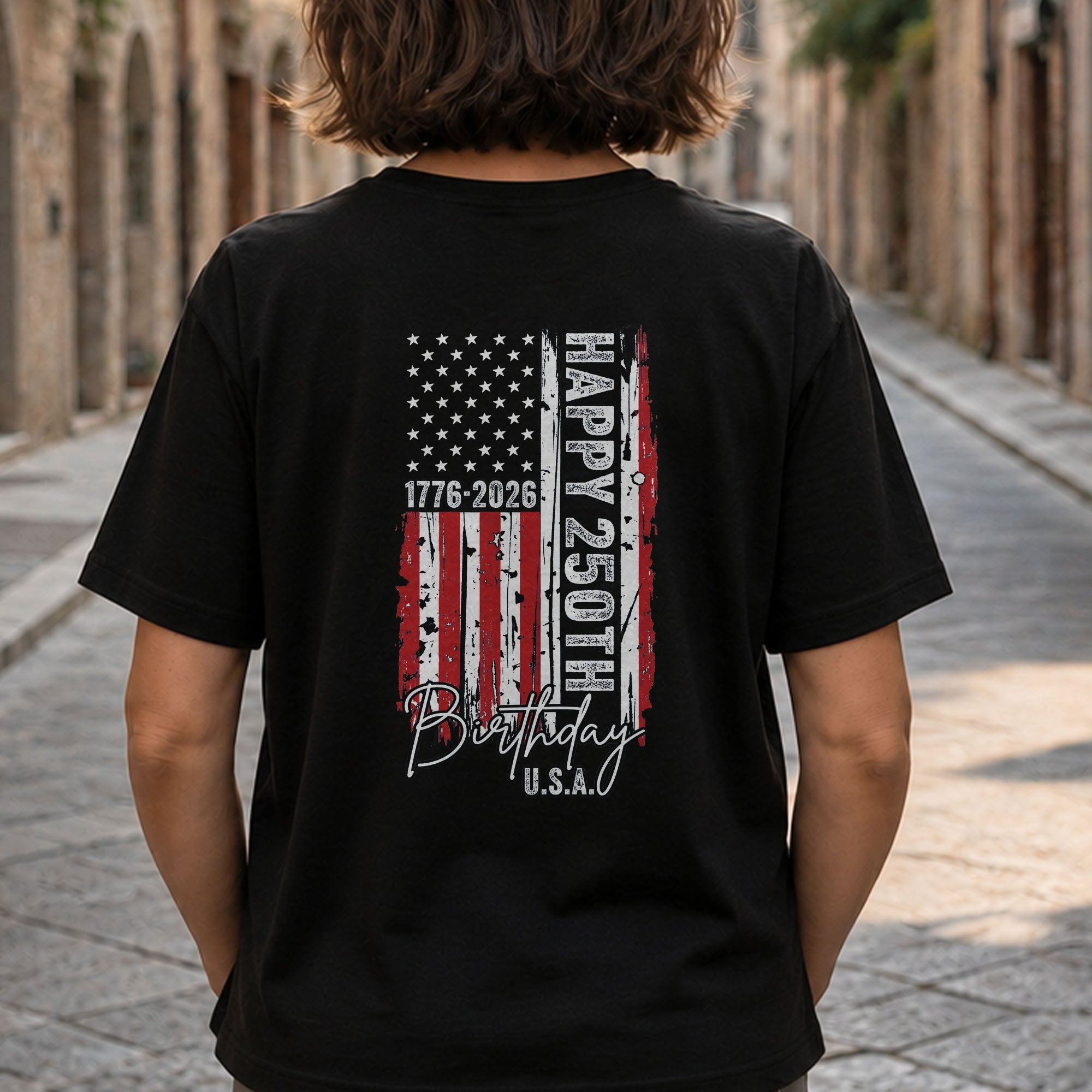 Personalized American Flag Heart T-Shirt Custom Design Gift T-Shirt Font and Back GradoCreations