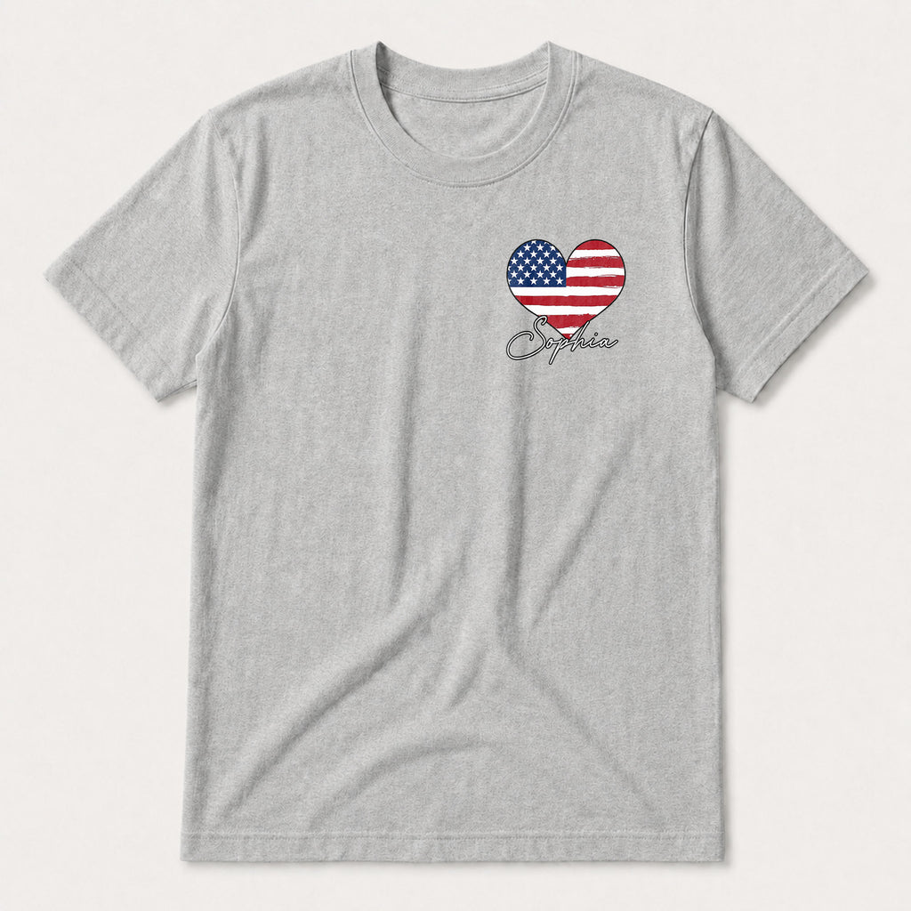Personalized 250th Birthday USA Flag T-Shirt Custom Gift T-Shirt Font and Back GradoCreations