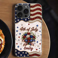 Personalized 4th of July Clear Phone Case with Name - Patriotic Flowers Gift Clear Phone Case GradoCreations