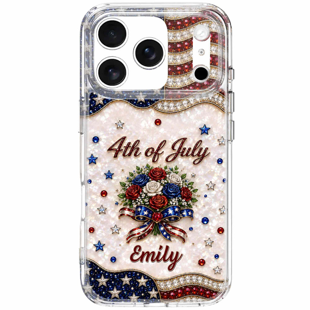 Personalized 4th of July Clear Phone Case with Name - Patriotic Flowers Gift Clear Phone Case GradoCreations
