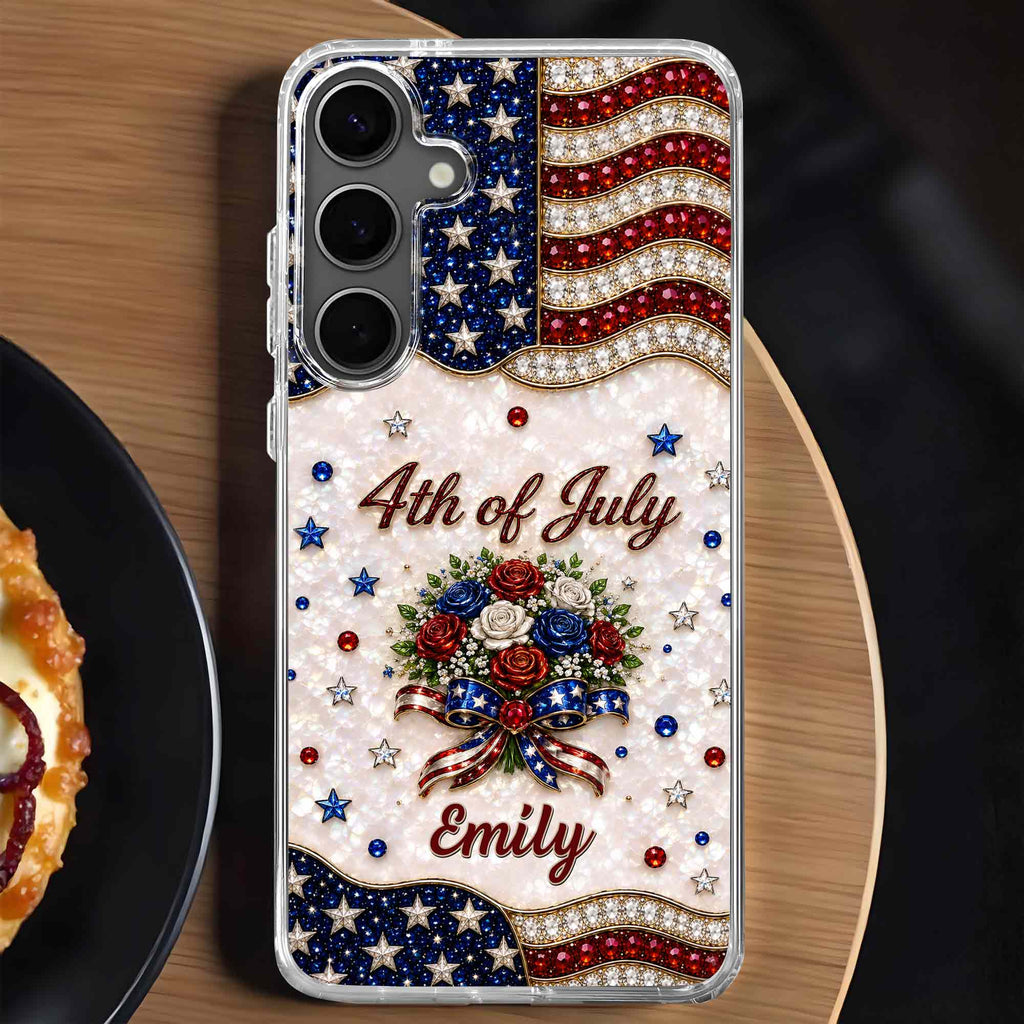 Personalized 4th of July Clear Phone Case with Name - Patriotic Flowers Gift Clear Phone Case GradoCreations