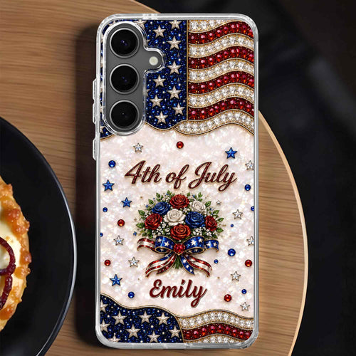 Personalized 4th of July Clear Phone Case with Name - Patriotic Flowers Gift Clear Phone Case GradoCreations