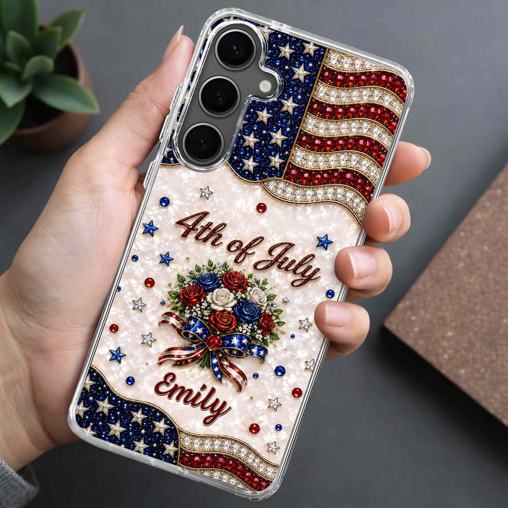 Personalized 4th of July Clear Phone Case with Name - Patriotic Flowers Gift Clear Phone Case GradoCreations