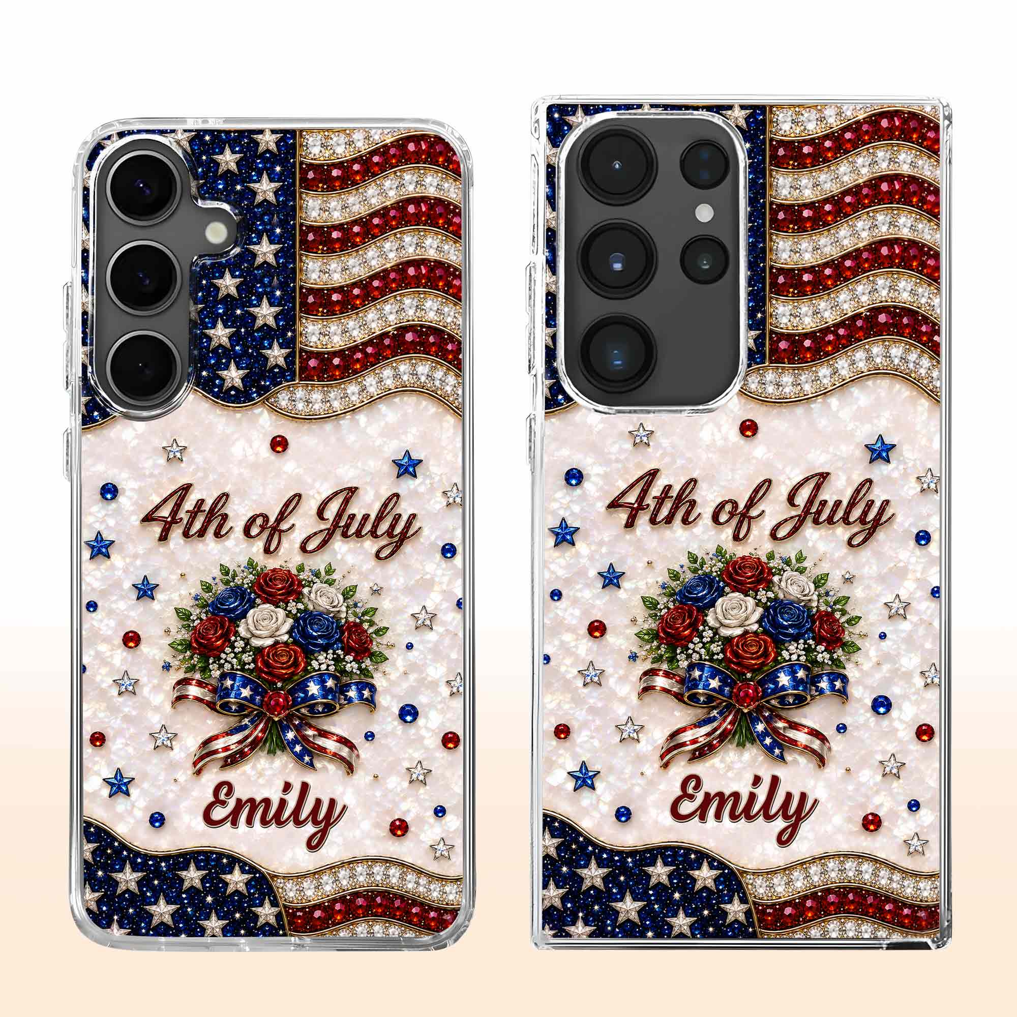 Personalized 4th of July Clear Phone Case with Name - Patriotic Flowers Gift