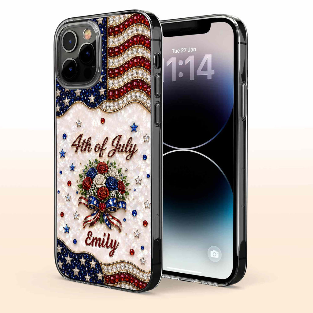 Personalized 4th of July Clear Phone Case with Name - Patriotic Flowers Gift Clear Phone Case GradoCreations