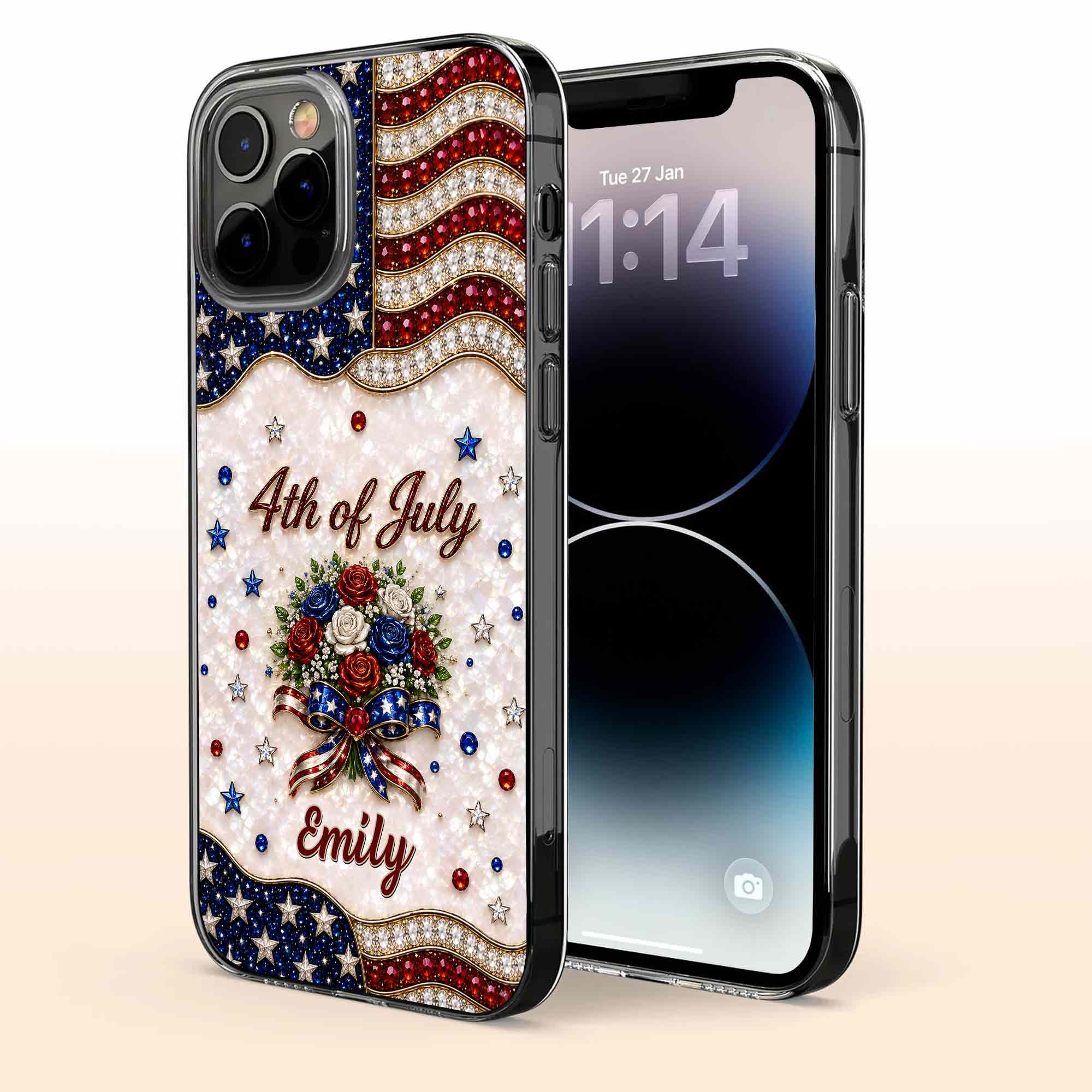 Personalized 4th of July Clear Phone Case with Name - Patriotic Flowers Gift Clear Phone Case GradoCreations