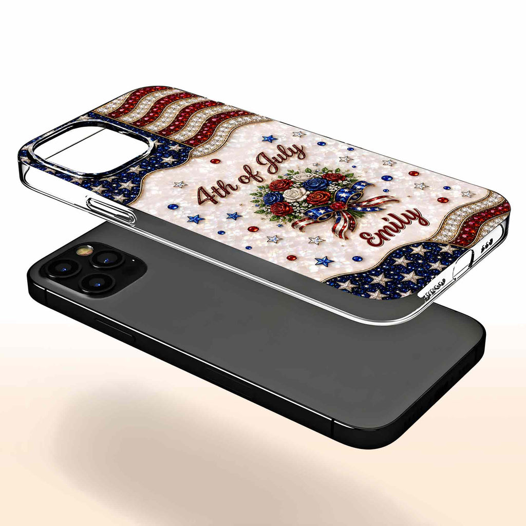 Personalized 4th of July Clear Phone Case with Name - Patriotic Flowers Gift Clear Phone Case GradoCreations