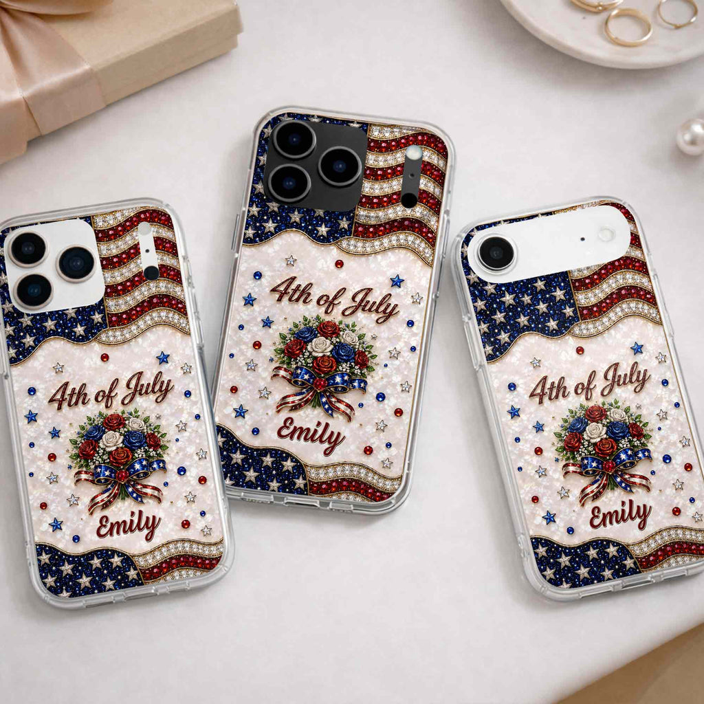 Personalized 4th of July Clear Phone Case with Name - Patriotic Flowers Gift Clear Phone Case GradoCreations