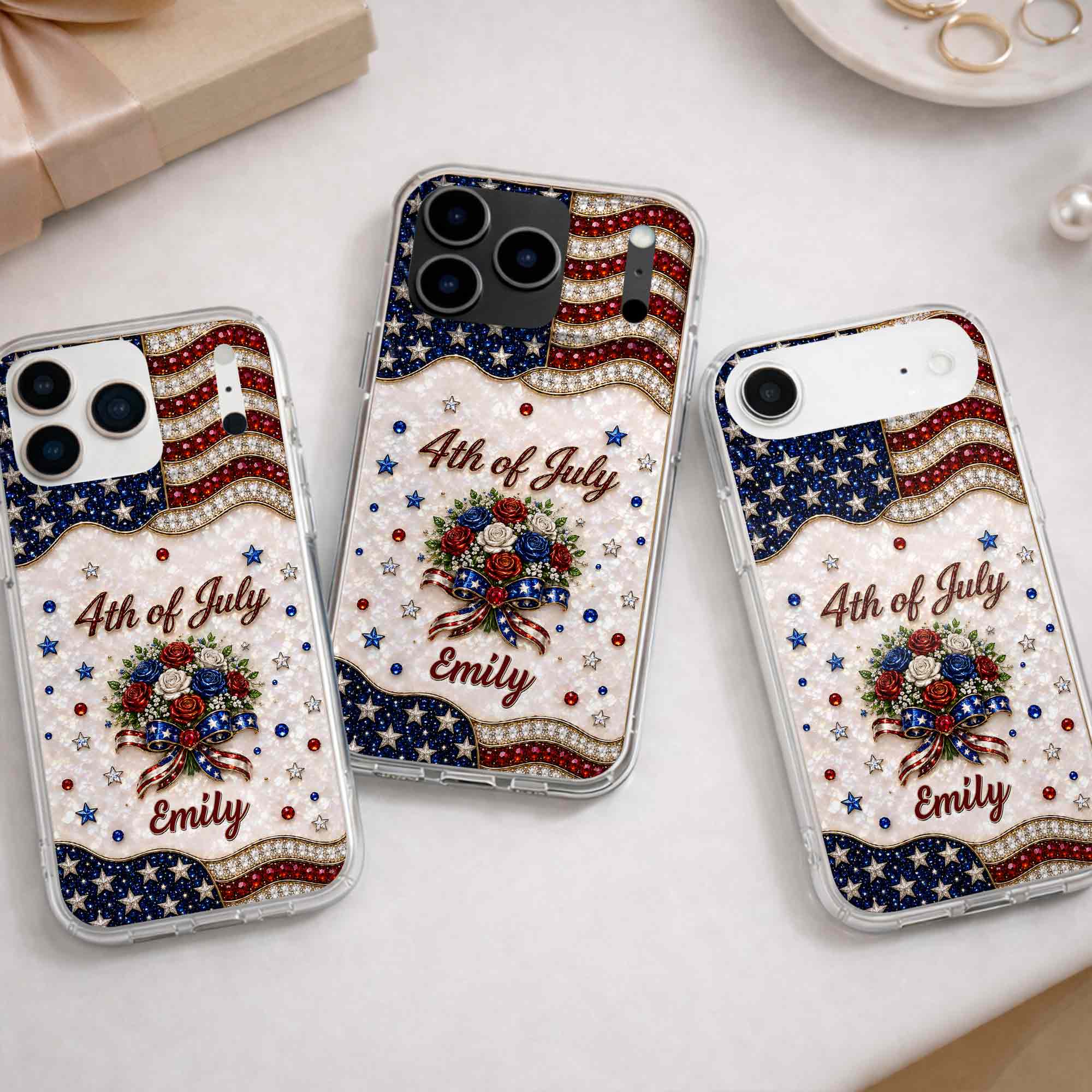 Personalized 4th of July Clear Phone Case with Name - Patriotic Flowers Gift Clear Phone Case GradoCreations
