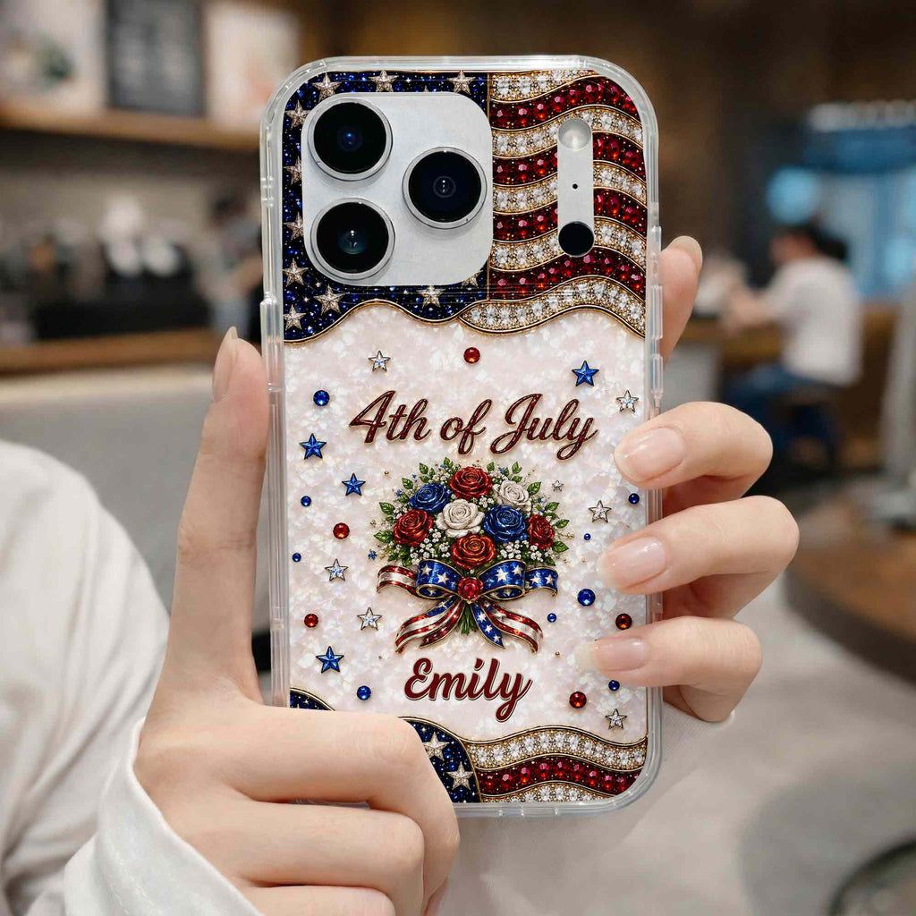 Personalized 4th of July Clear Phone Case with Name - Patriotic Flowers Gift Clear Phone Case GradoCreations