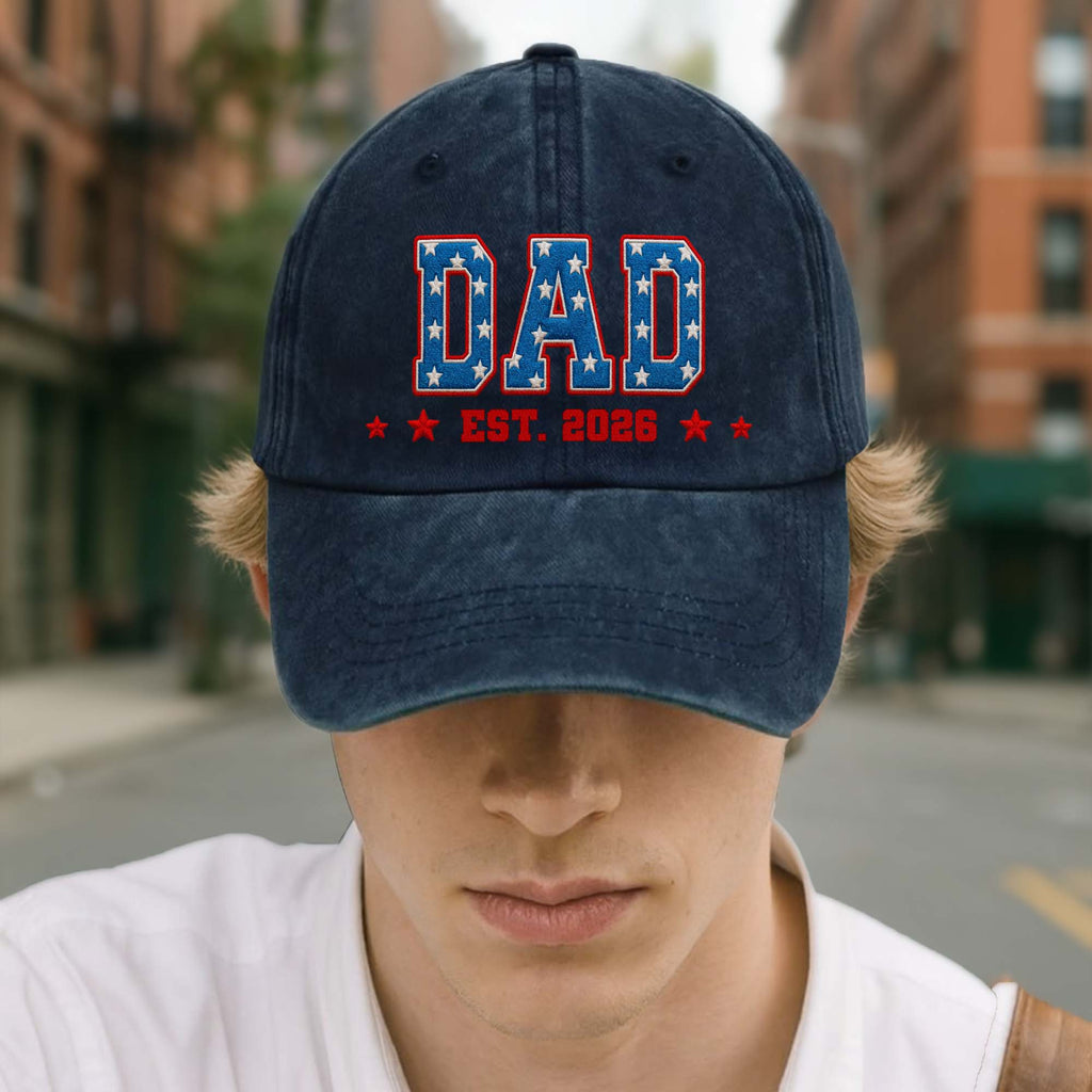 Personalized Denim Cap American Flag Design Gift for Dad Washed Denim Cap GradoCreations