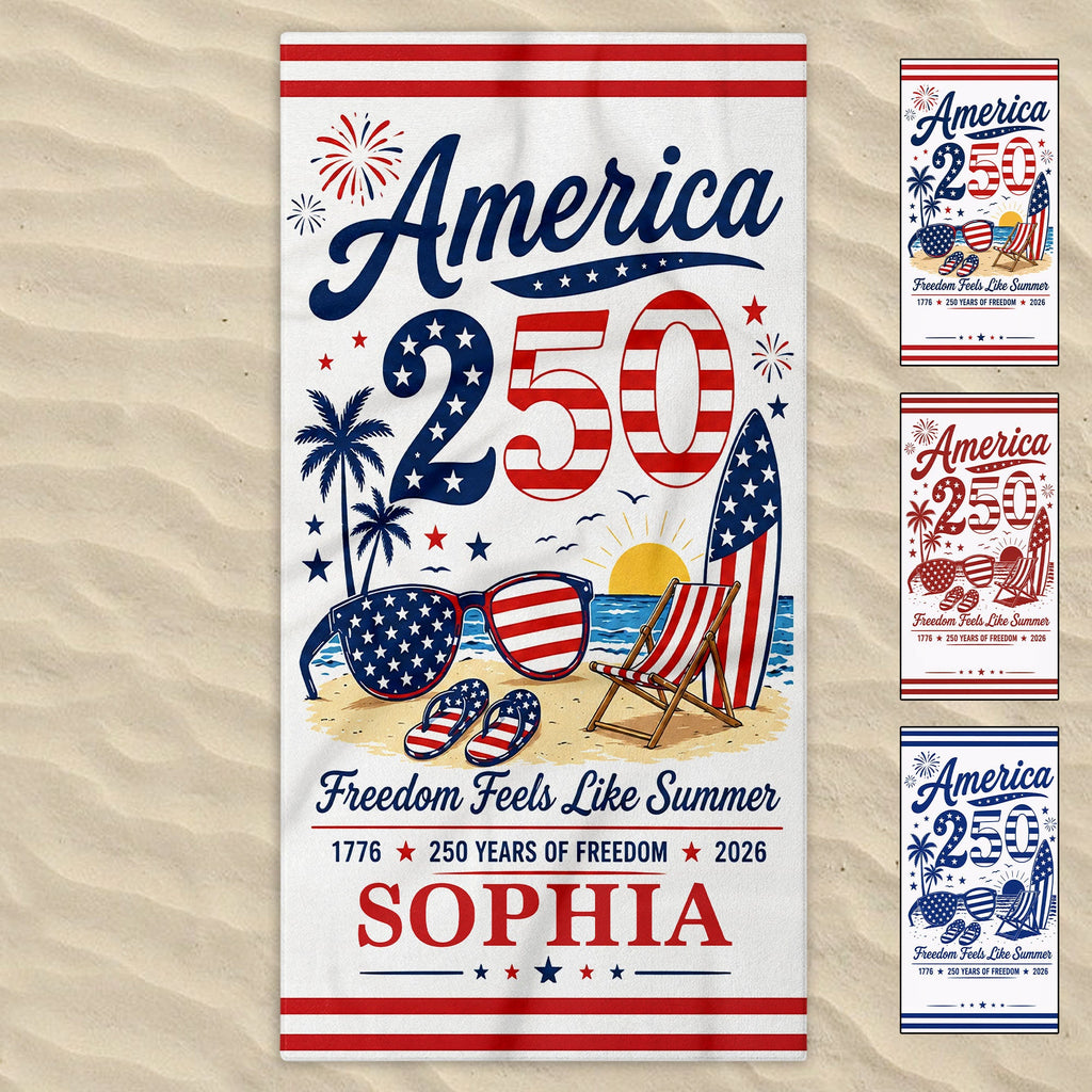 Personalized Microfiber Beach Towel Custom Name Patriotic Gift for 4th of July Beach Towels GradoCreations