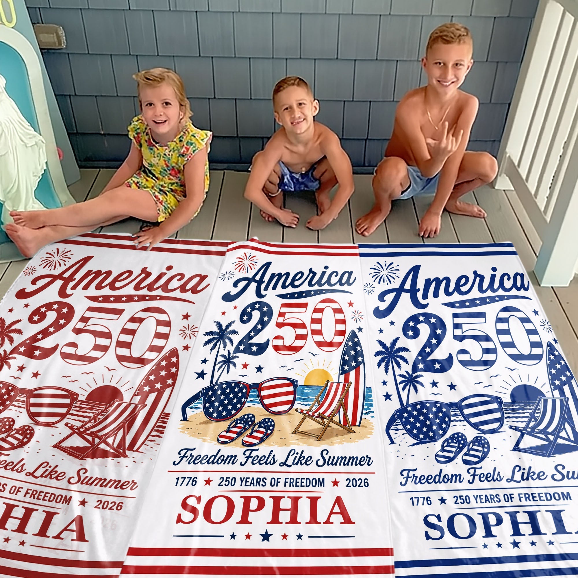 Personalized Microfiber Beach Towel Custom Name Patriotic Gift for 4th of July