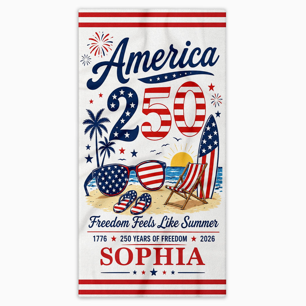 Personalized Microfiber Beach Towel Custom Name Patriotic Gift for 4th of July Beach Towels GradoCreations
