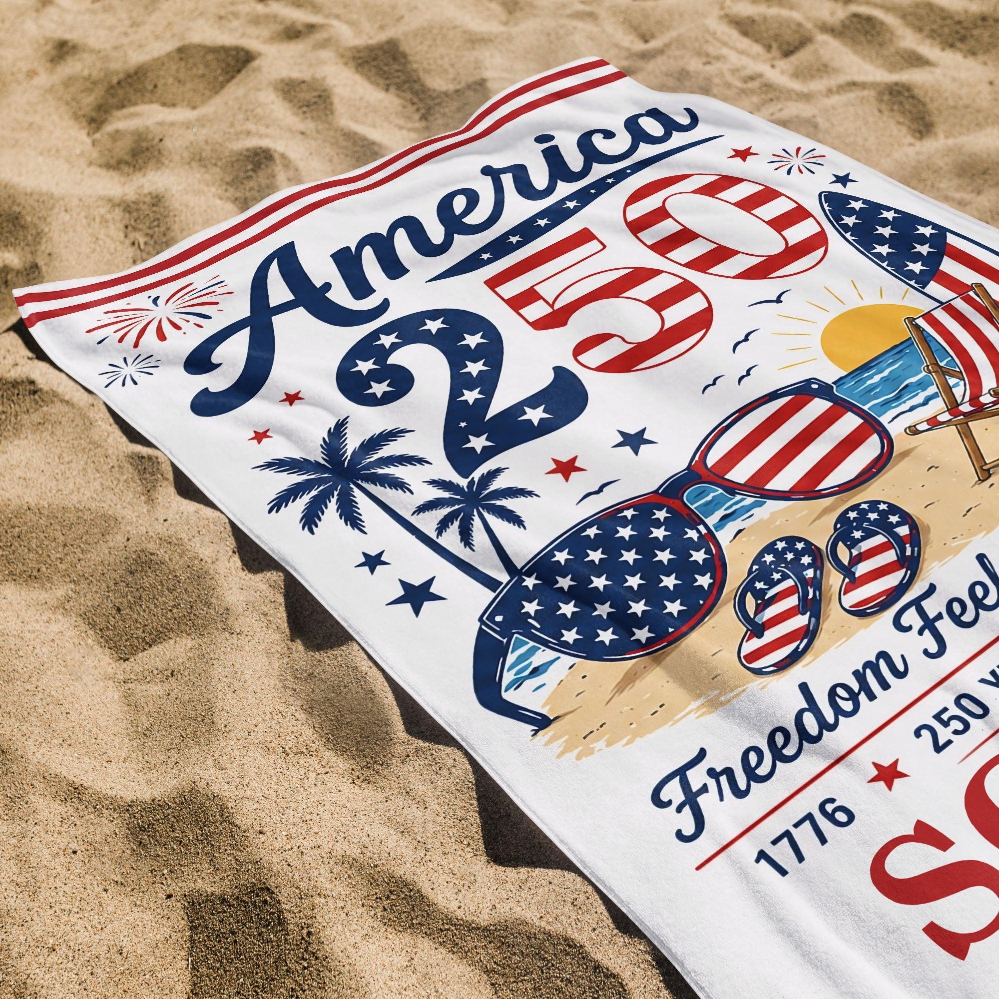 Personalized Microfiber Beach Towel Custom Name Patriotic Gift for 4th of July