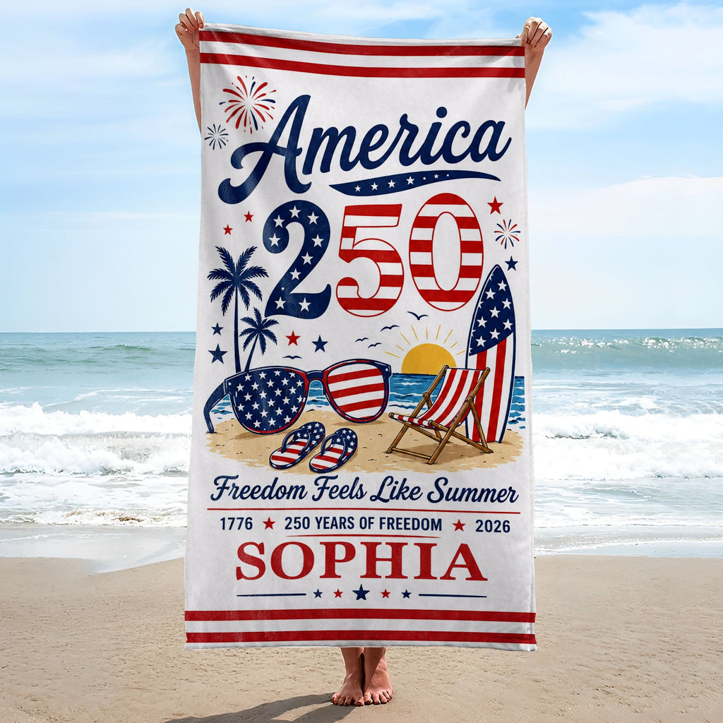 Personalized Microfiber Beach Towel Custom Name Patriotic Gift for 4th of July Beach Towels GradoCreations