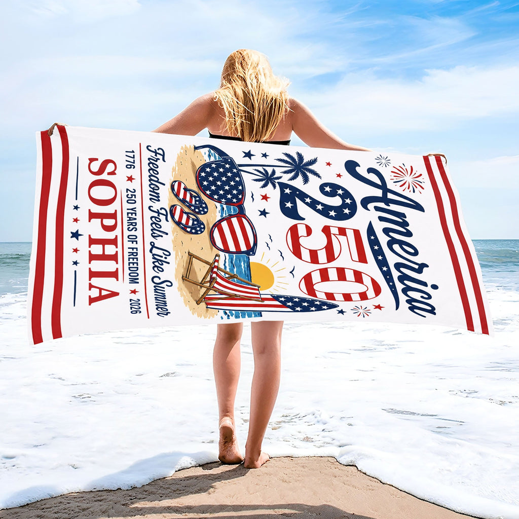 Personalized Microfiber Beach Towel Custom Name Patriotic Gift for 4th of July Beach Towels GradoCreations