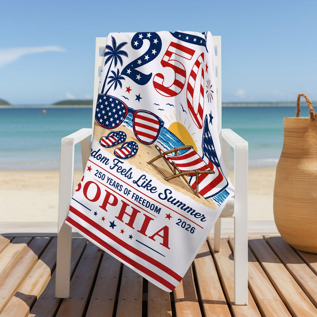 Personalized Microfiber Beach Towel Custom Name Patriotic Gift for 4th of July Beach Towels GradoCreations